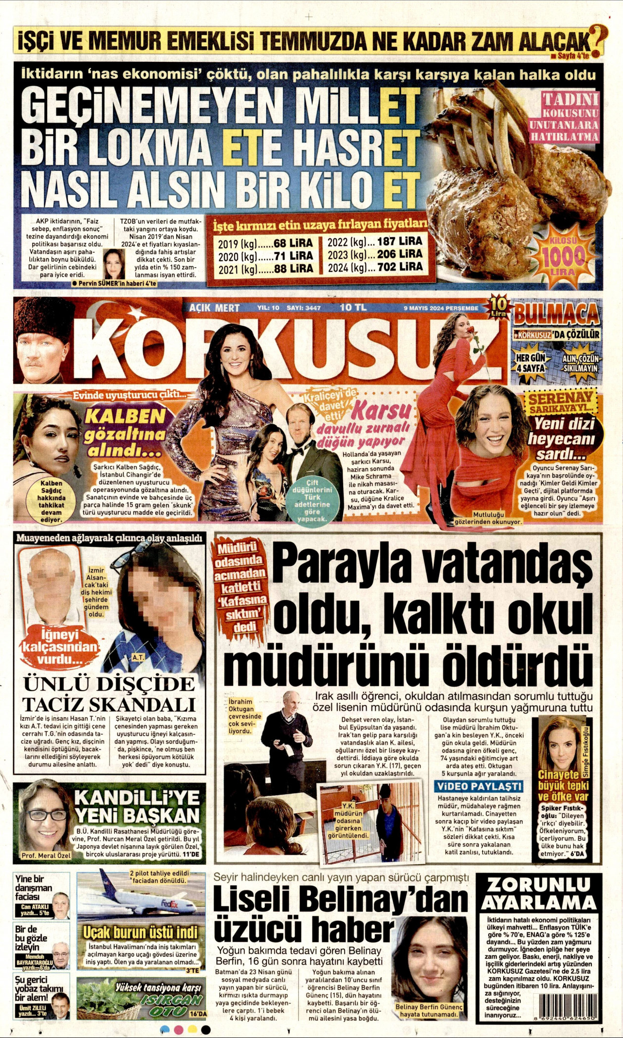 KORKUSUZ gazetesinin 9 Mayıs 2024 tarihli birinci sayfası