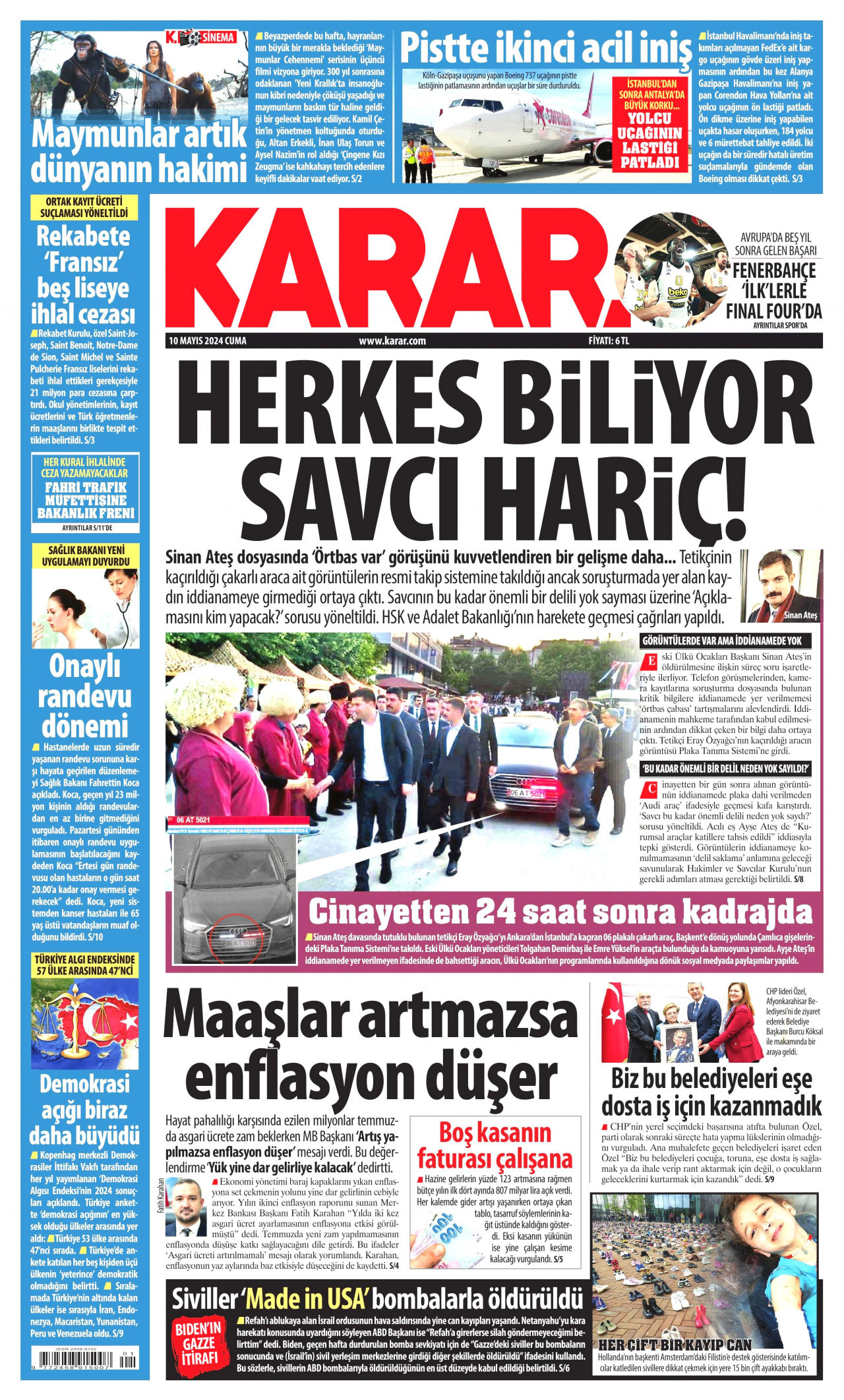 KARAR gazetesinin 10 Mayıs 2024 tarihli birinci sayfası