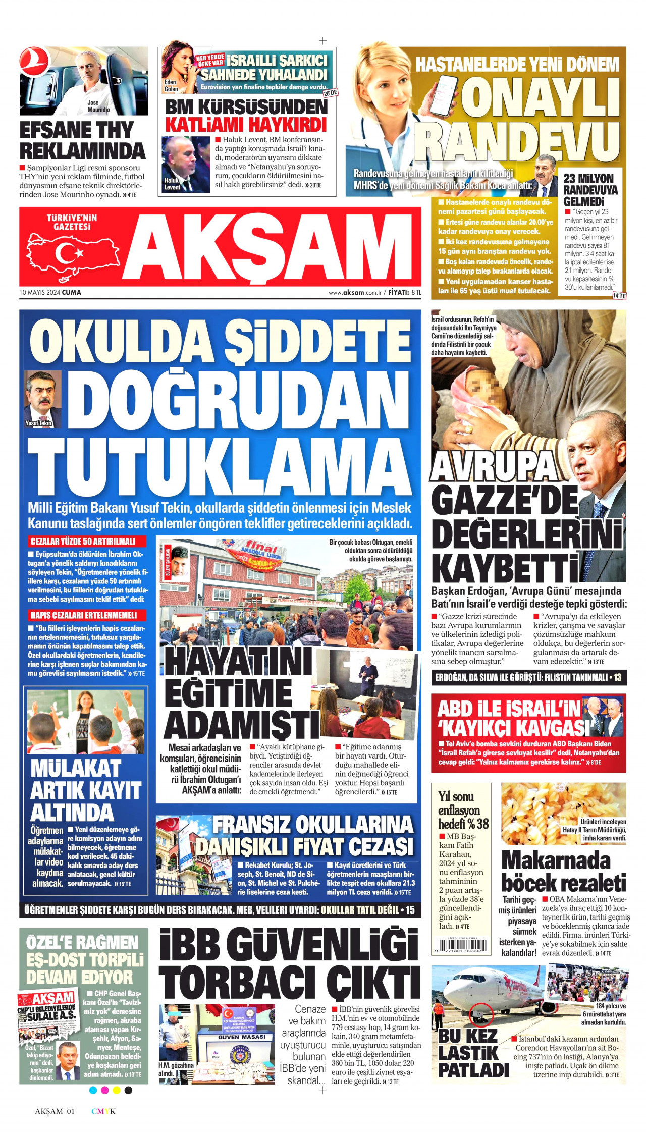 AKŞAM gazetesinin 10 Mayıs 2024 tarihli birinci sayfası