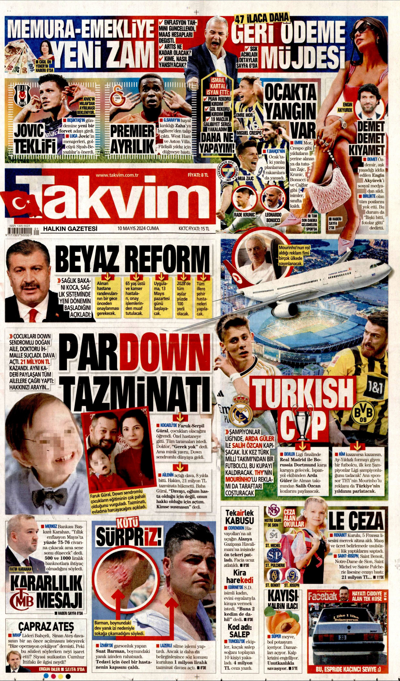 TAKVİM gazetesinin 10 Mayıs 2024 tarihli birinci sayfası