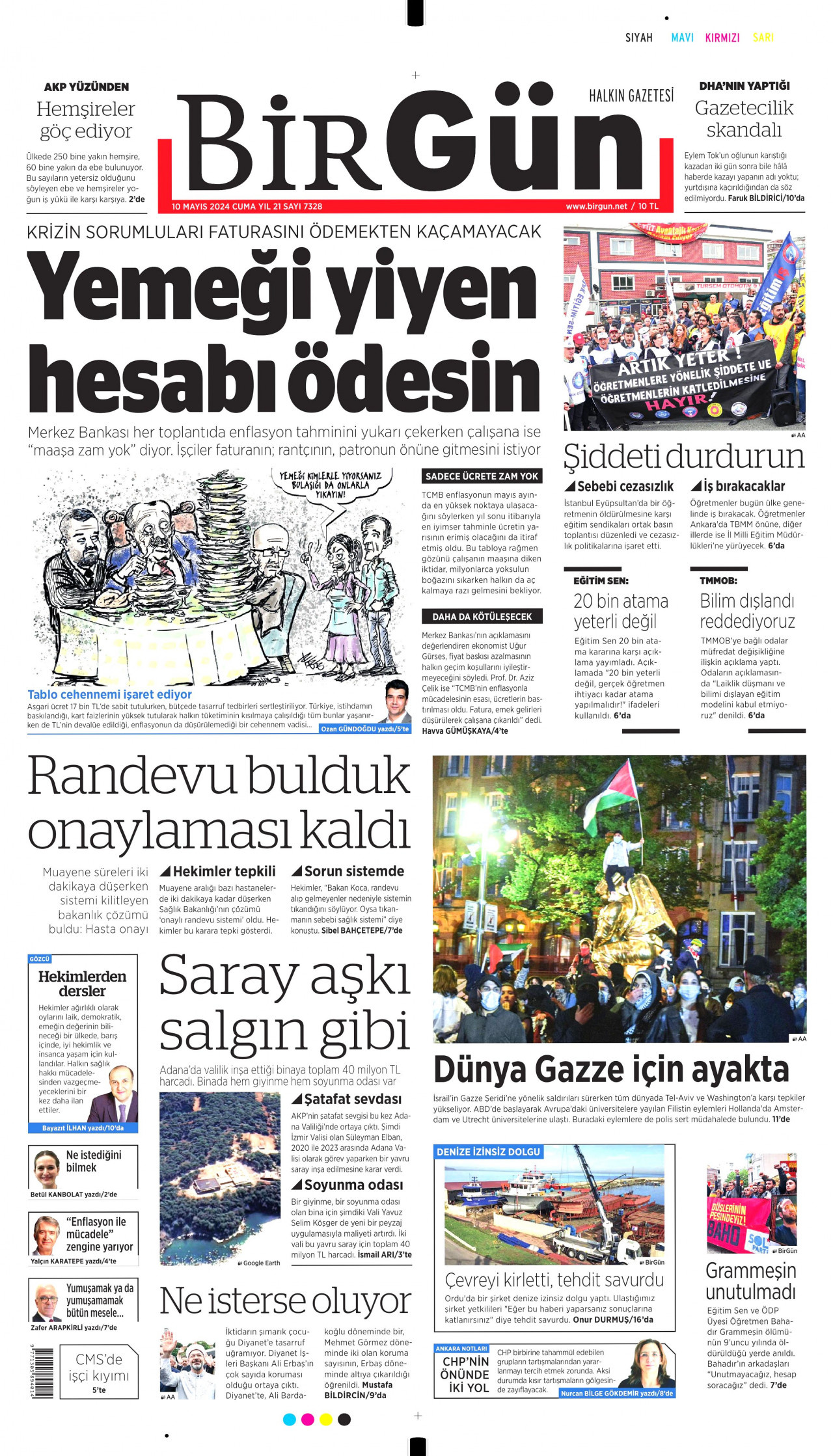 BİRGÜN gazetesinin 10 Mayıs 2024 tarihli birinci sayfası