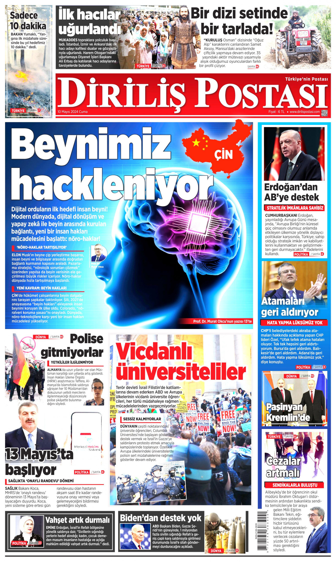 DİRİLİŞ POSTASI gazetesinin 10 Mayıs 2024 tarihli birinci sayfası