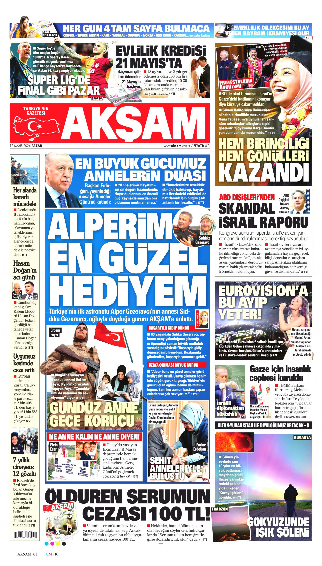 AKŞAM gazetesinin 12 Mayıs 2024 tarihli birinci sayfası