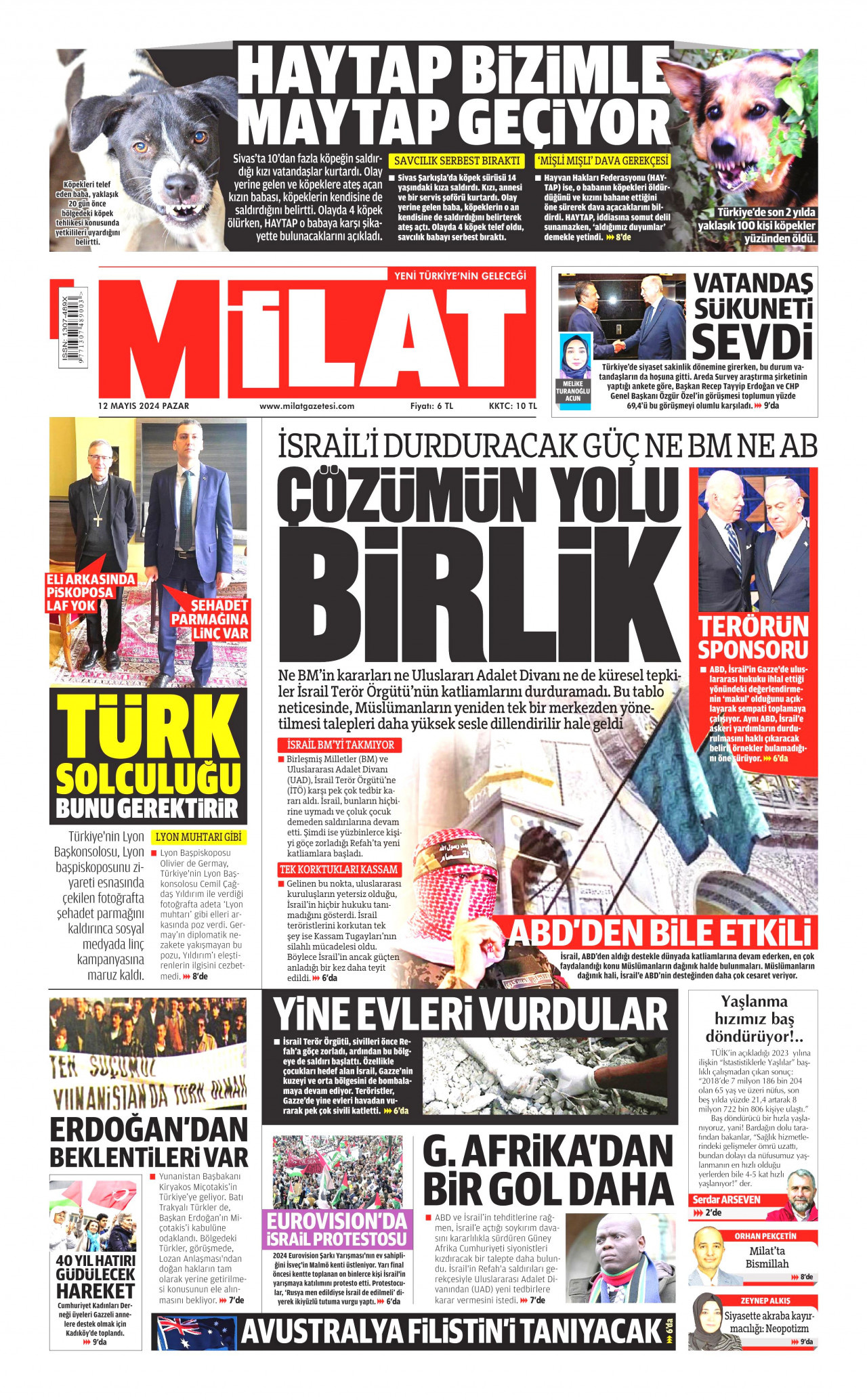 MİLAT gazetesinin 12 Mayıs 2024 tarihli birinci sayfası