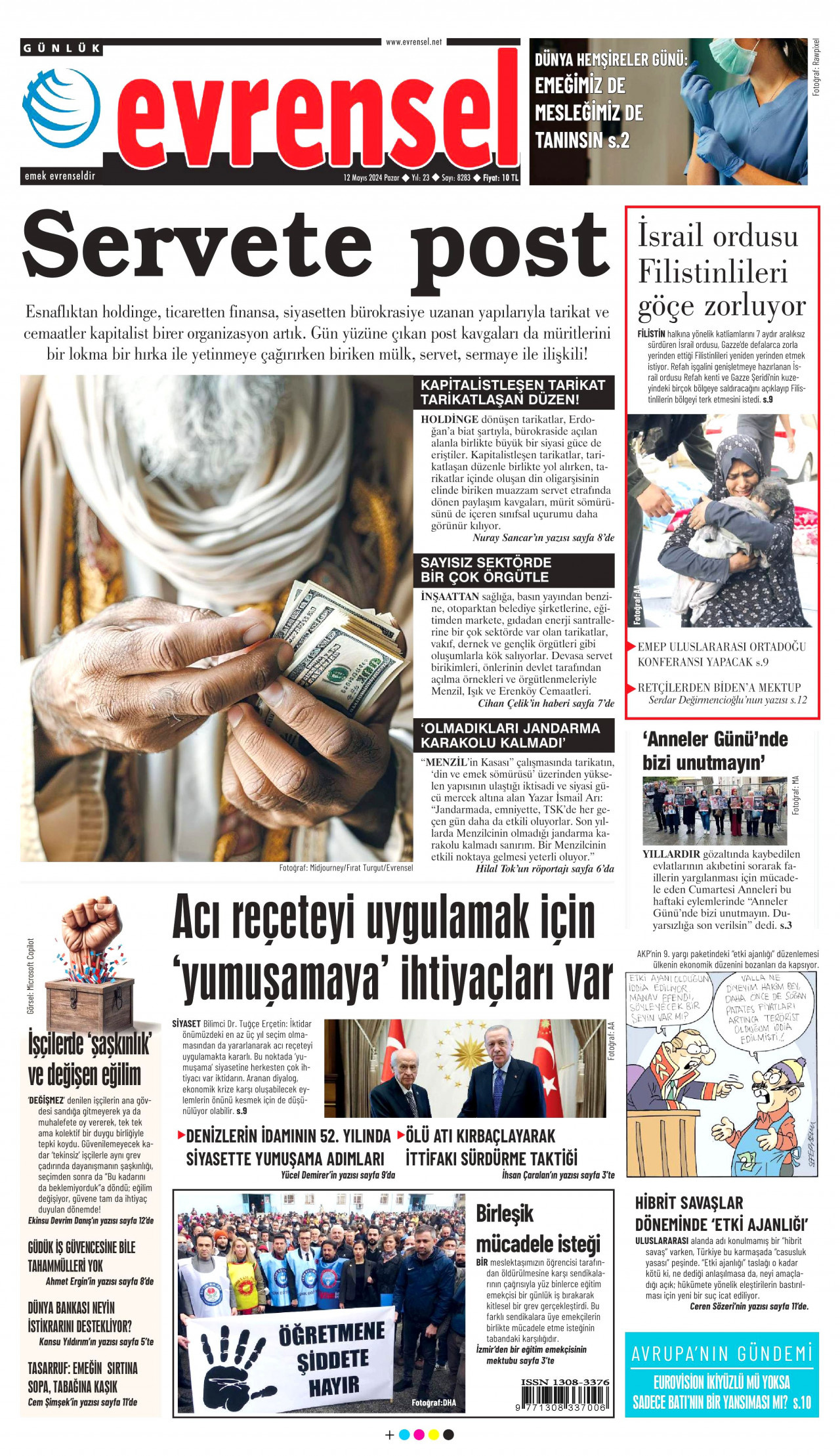 EVRENSEL gazetesinin 12 Mayıs 2024 tarihli birinci sayfası
