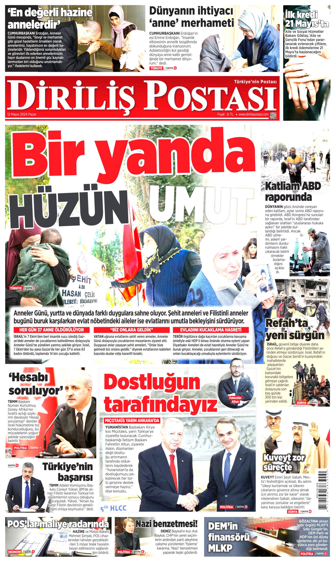 DİRİLİŞ POSTASI gazetesinin 12 Mayıs 2024 tarihli birinci sayfası