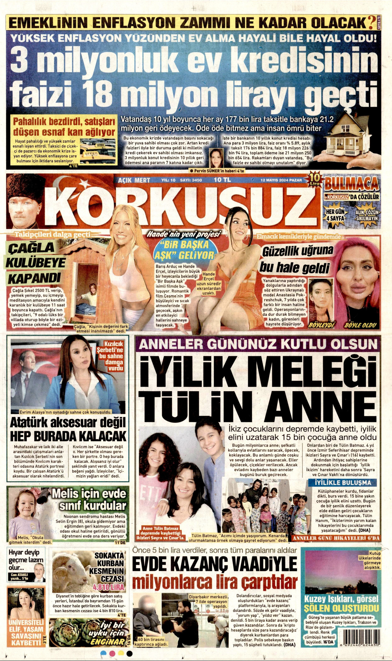 KORKUSUZ gazetesinin 12 Mayıs 2024 tarihli birinci sayfası