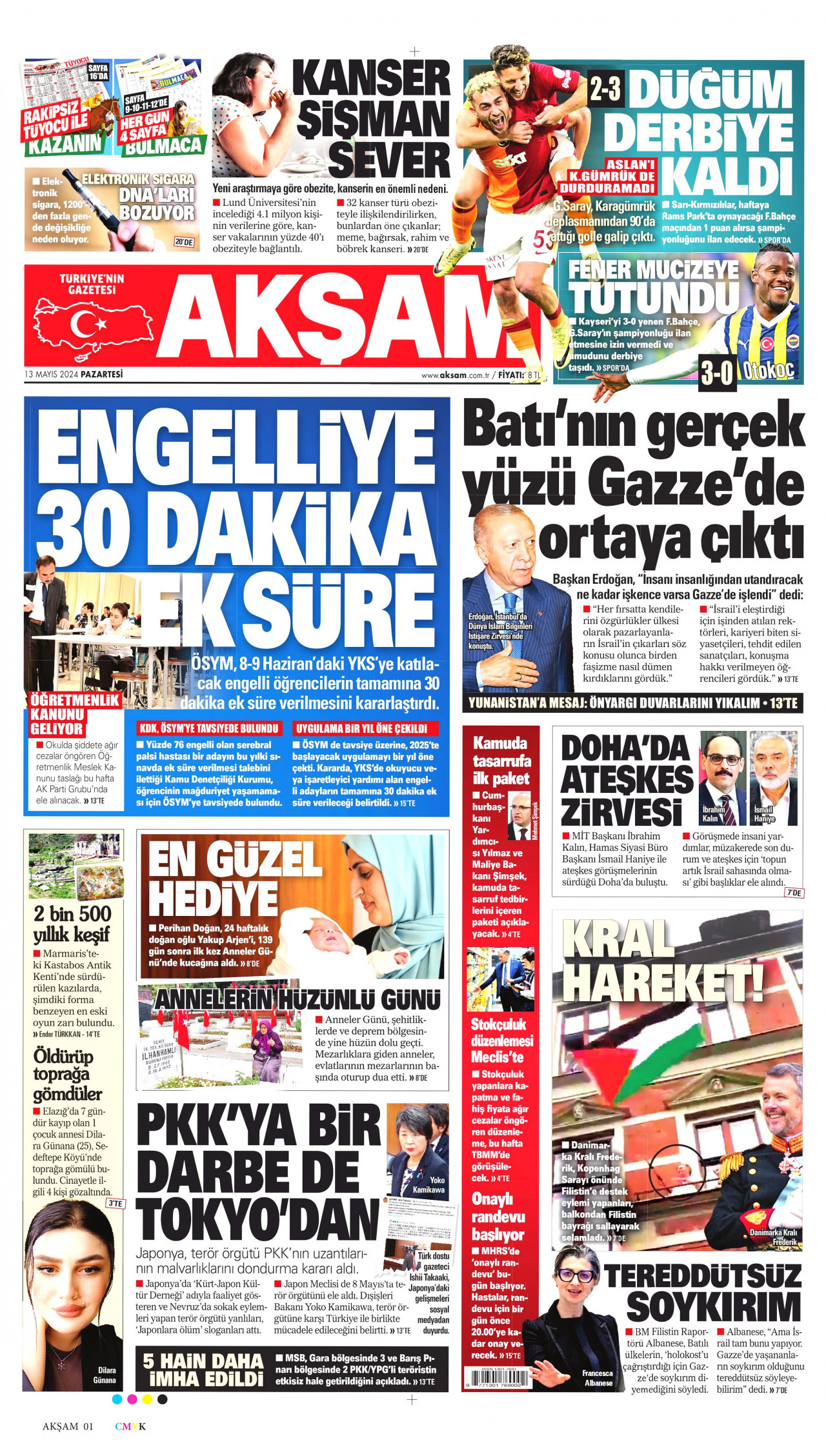 AKŞAM gazetesinin 13 Mayıs 2024 tarihli birinci sayfası