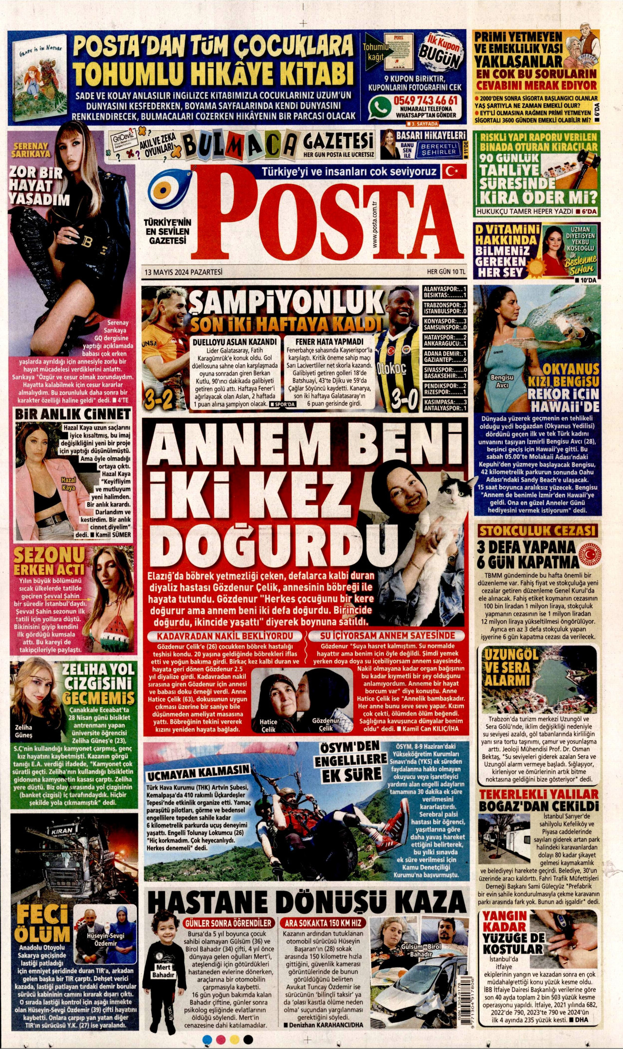 POSTA gazetesinin 13 Mayıs 2024 tarihli birinci sayfası