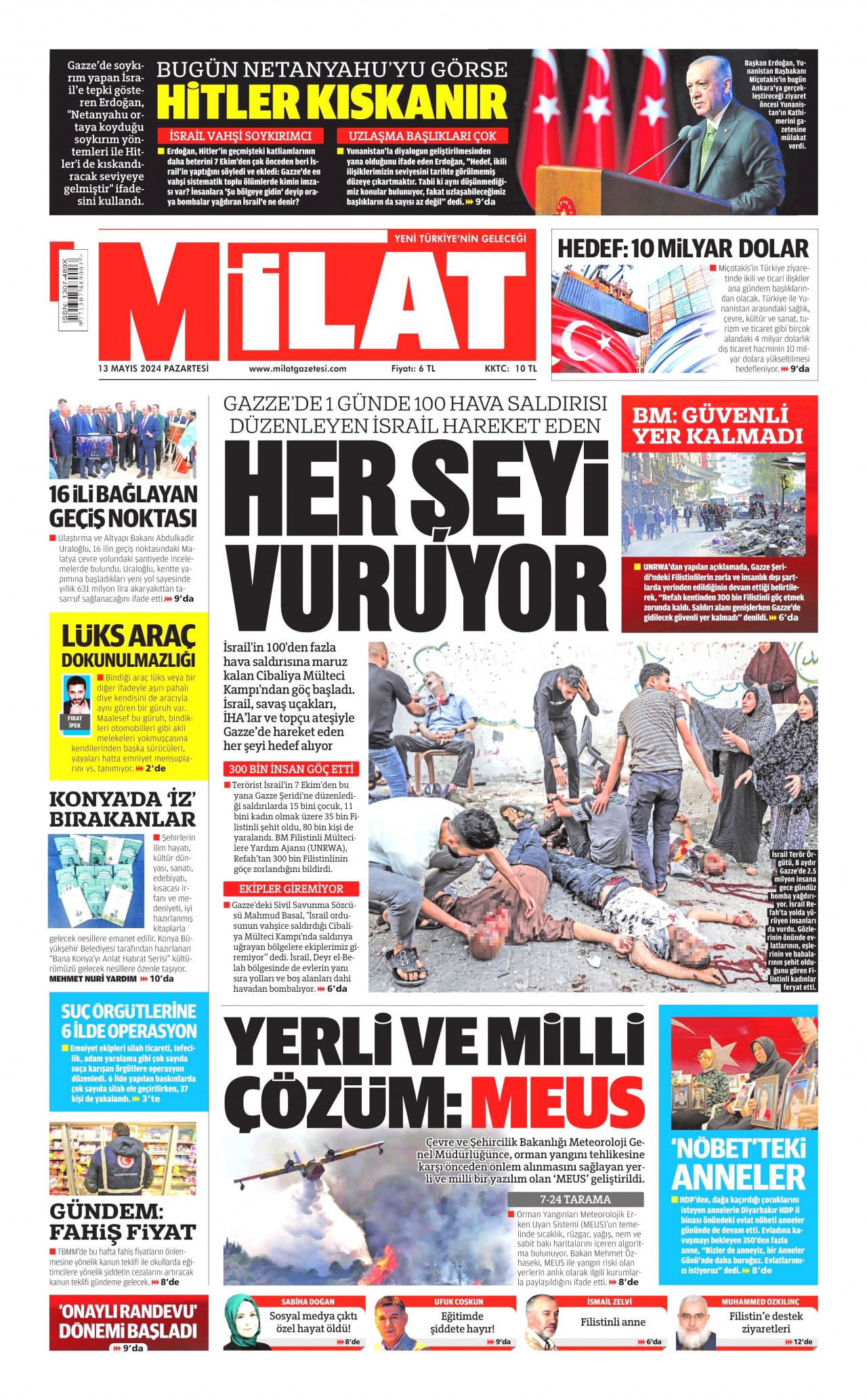 MİLAT gazetesinin 13 Mayıs 2024 tarihli birinci sayfası