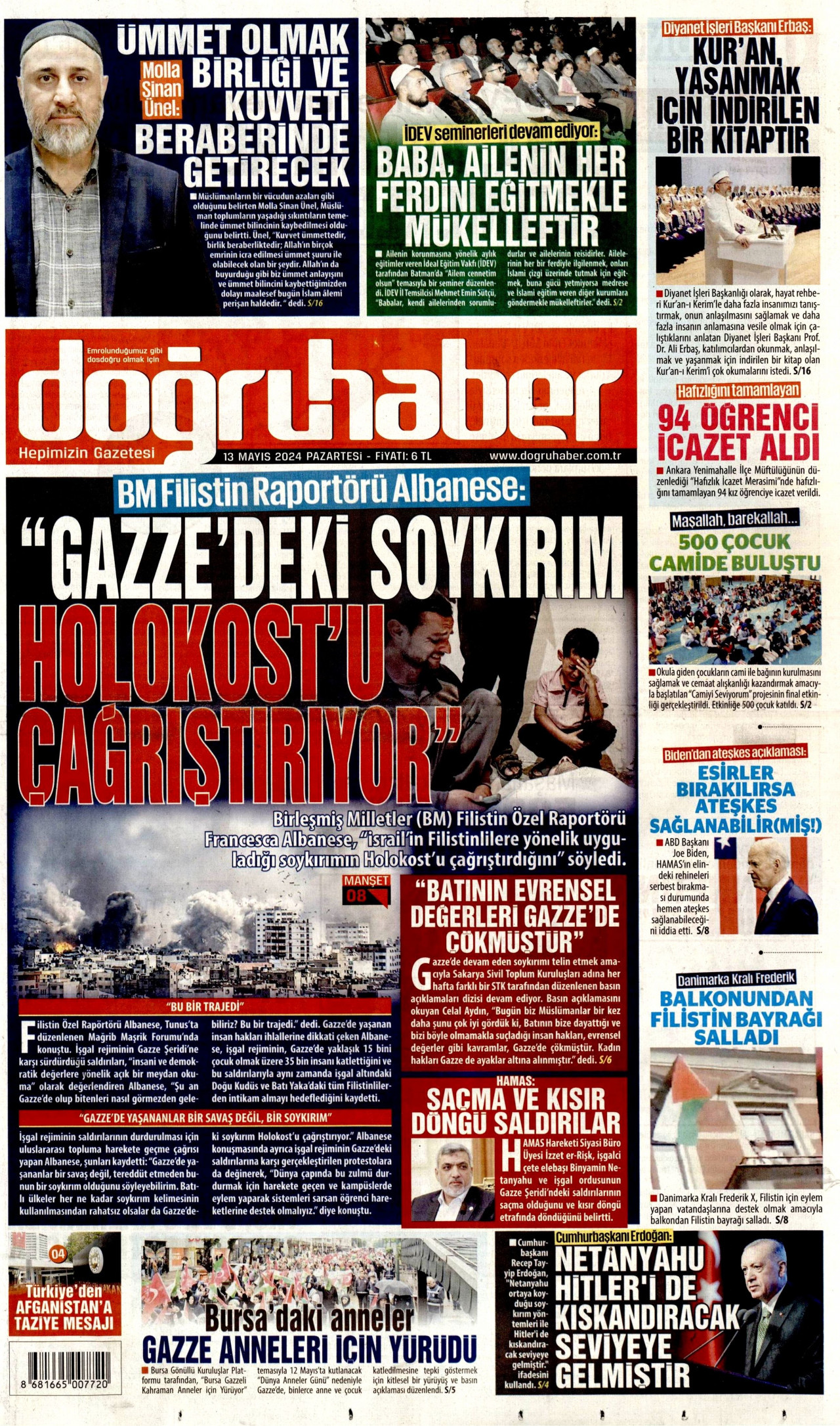 DOĞRU HABER gazetesinin 13 Mayıs 2024 tarihli birinci sayfası