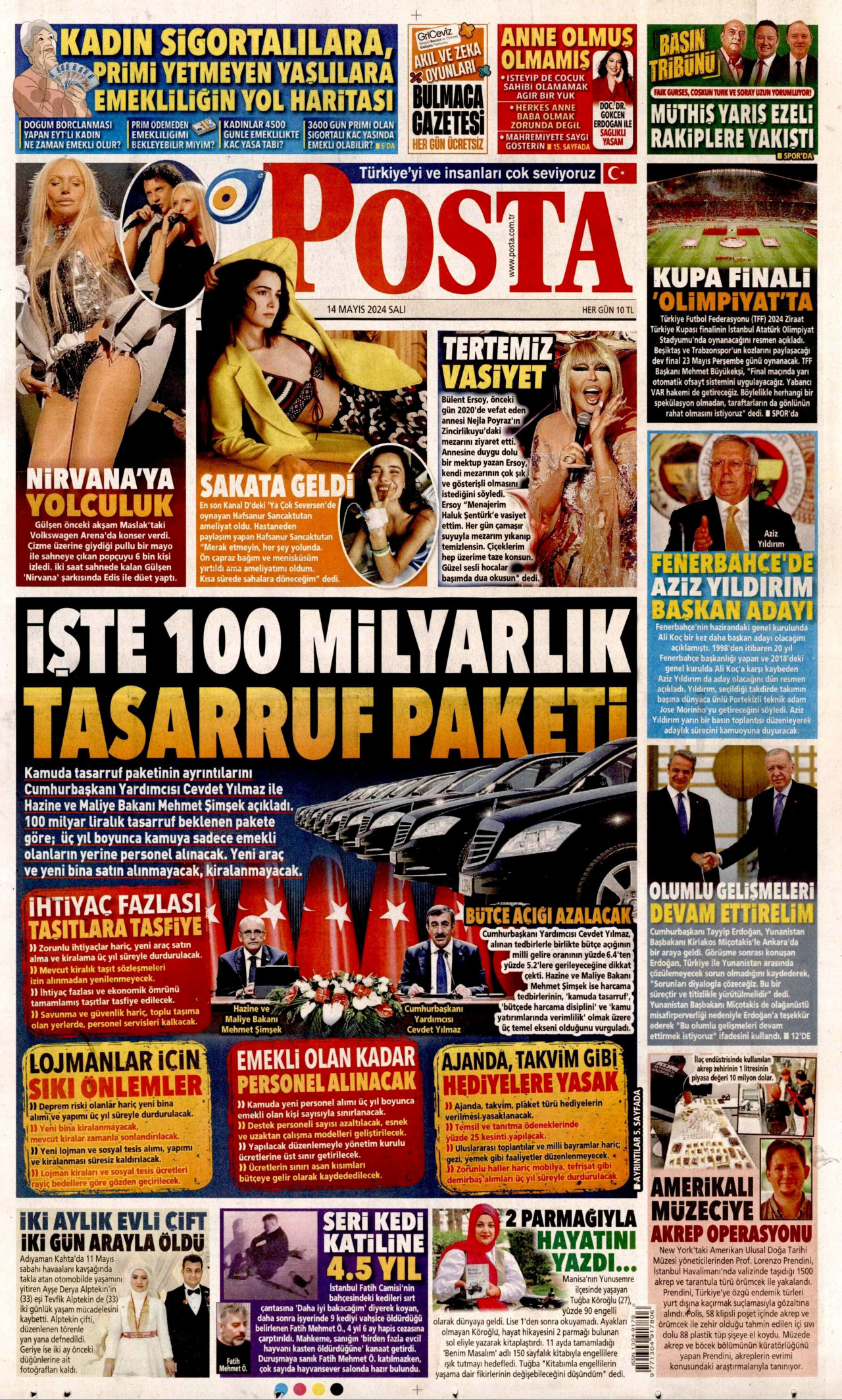 POSTA gazetesinin 14 Mayıs 2024 tarihli birinci sayfası