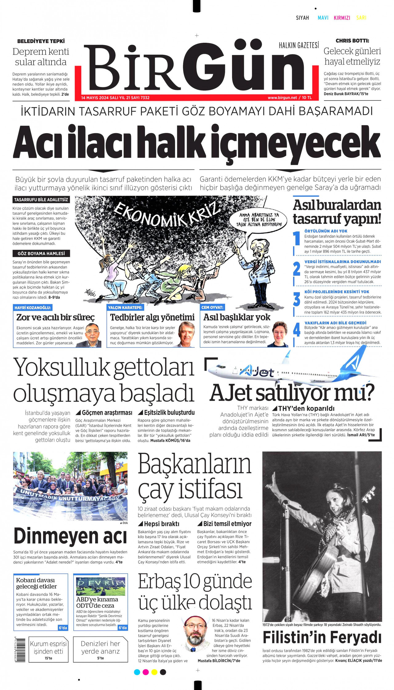 BİRGÜN gazetesinin 14 Mayıs 2024 tarihli birinci sayfası