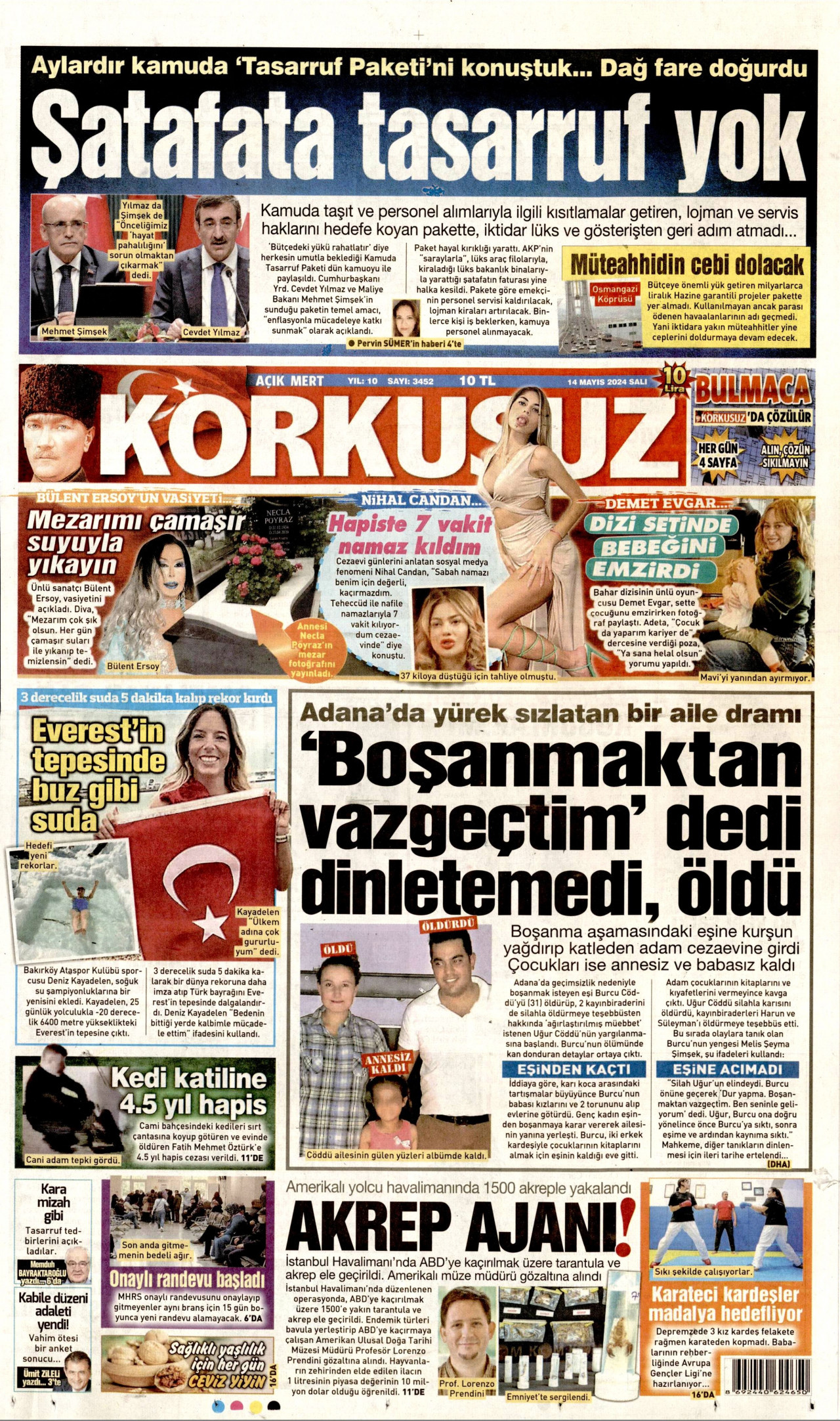 KORKUSUZ gazetesinin 14 Mayıs 2024 tarihli birinci sayfası