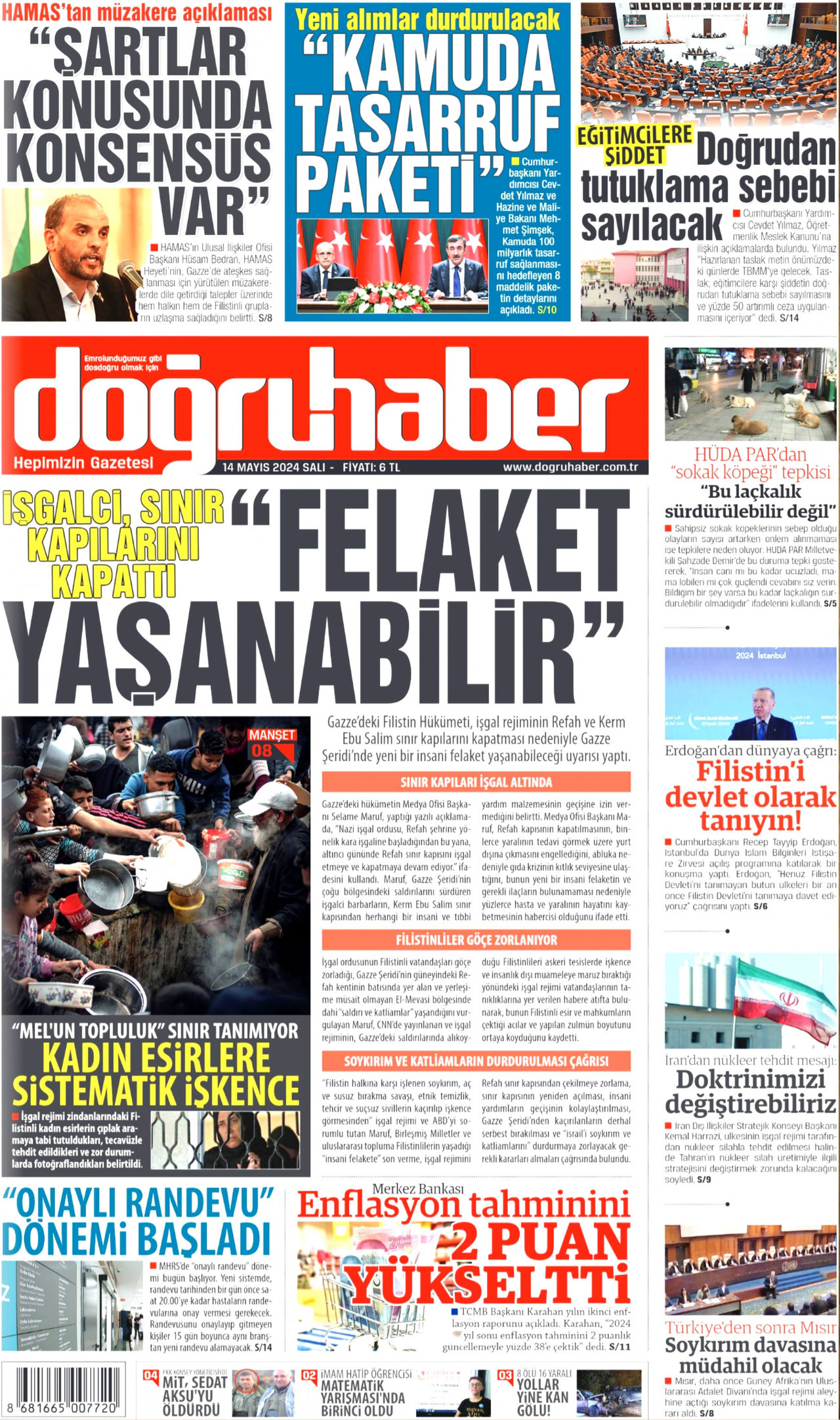 DOĞRU HABER gazetesinin 14 Mayıs 2024 tarihli birinci sayfası