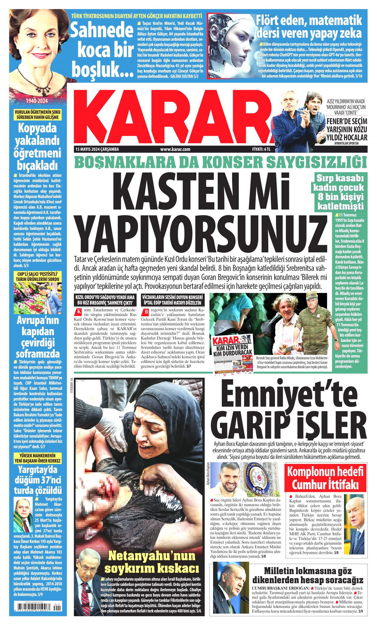 KARAR gazetesinin 15 Mayıs 2024 tarihli birinci sayfası