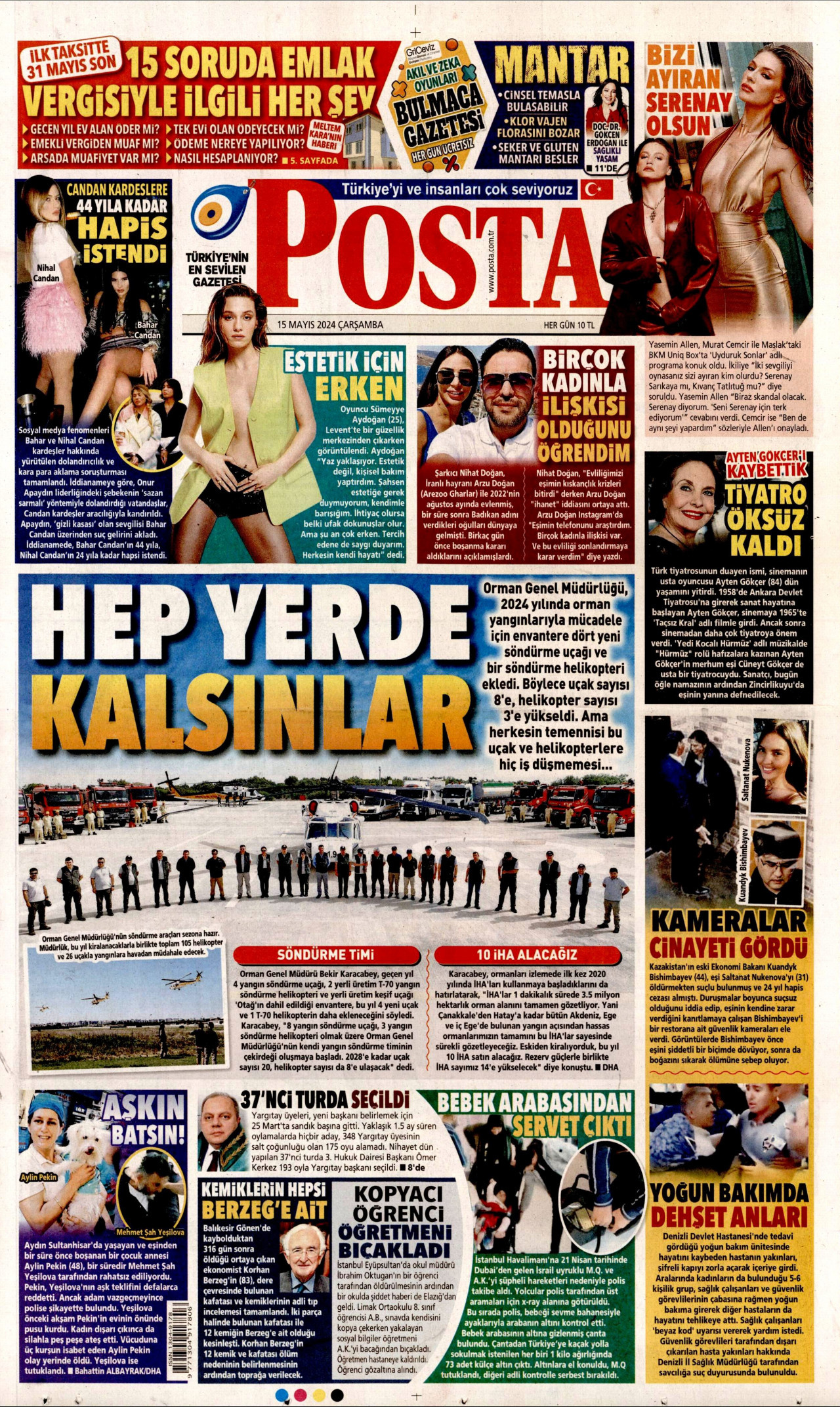 POSTA gazetesinin 15 Mayıs 2024 tarihli birinci sayfası
