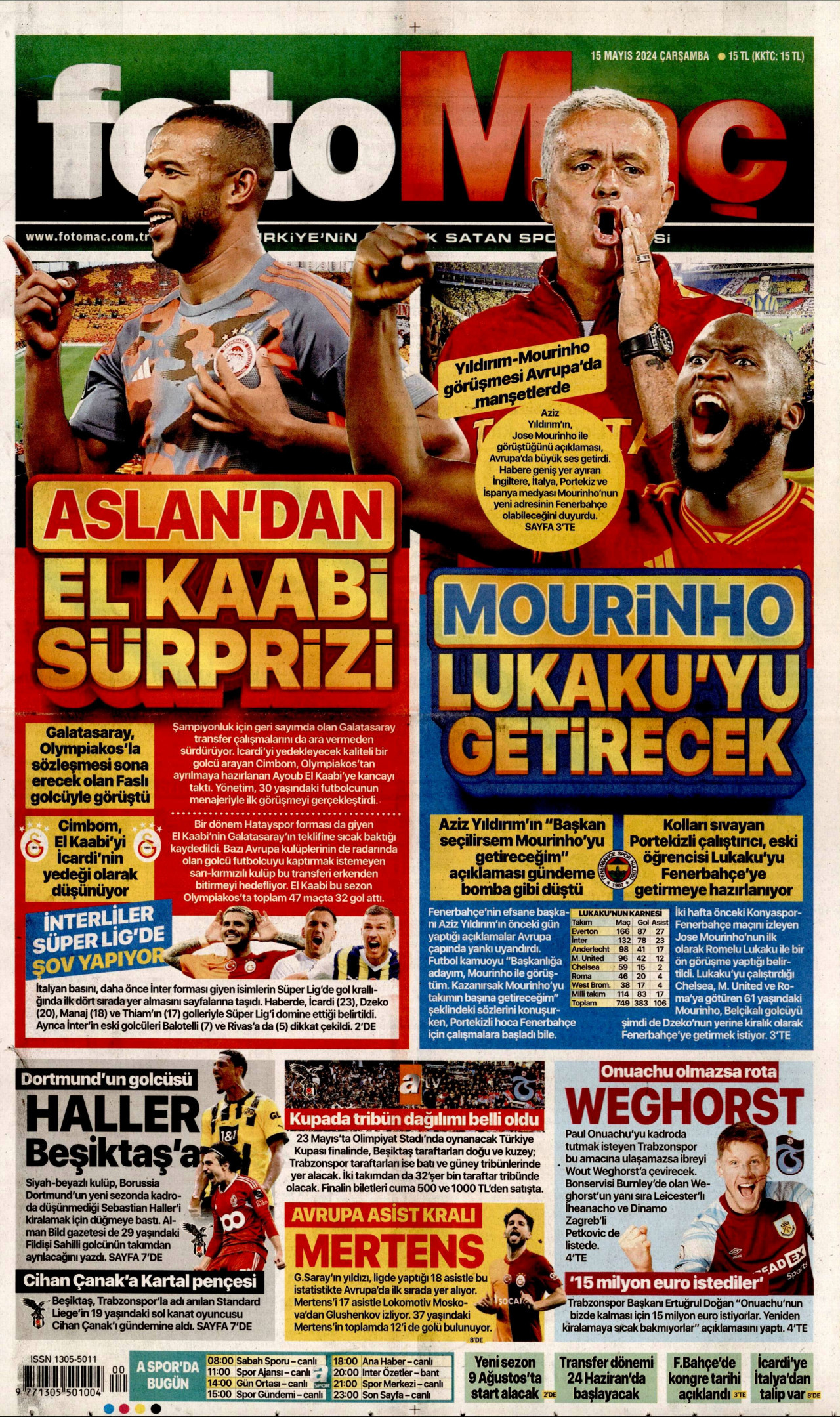 FOTOMAÇ gazetesinin 15 Mayıs 2024 tarihli birinci sayfası