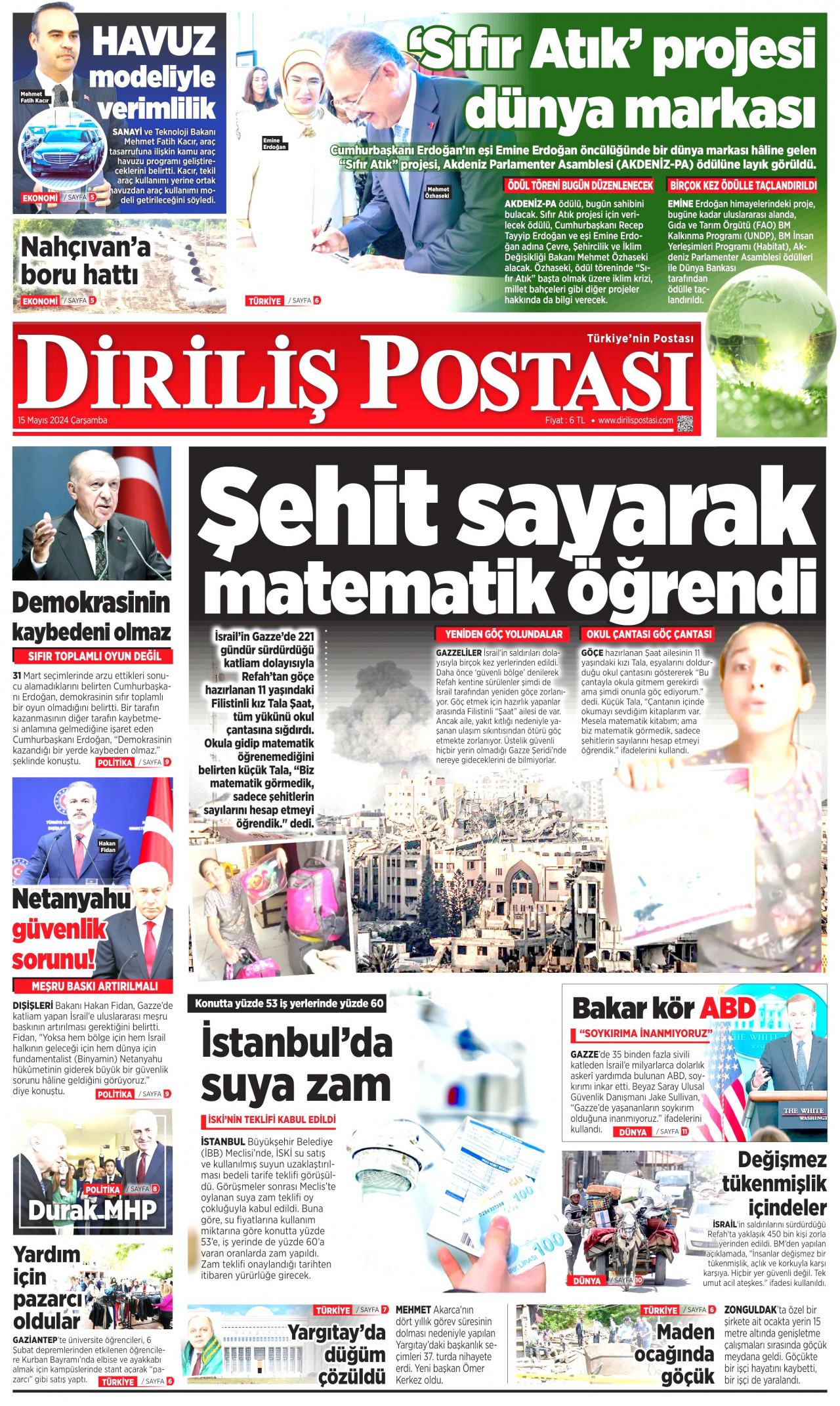 DİRİLİŞ POSTASI gazetesinin 15 Mayıs 2024 tarihli birinci sayfası