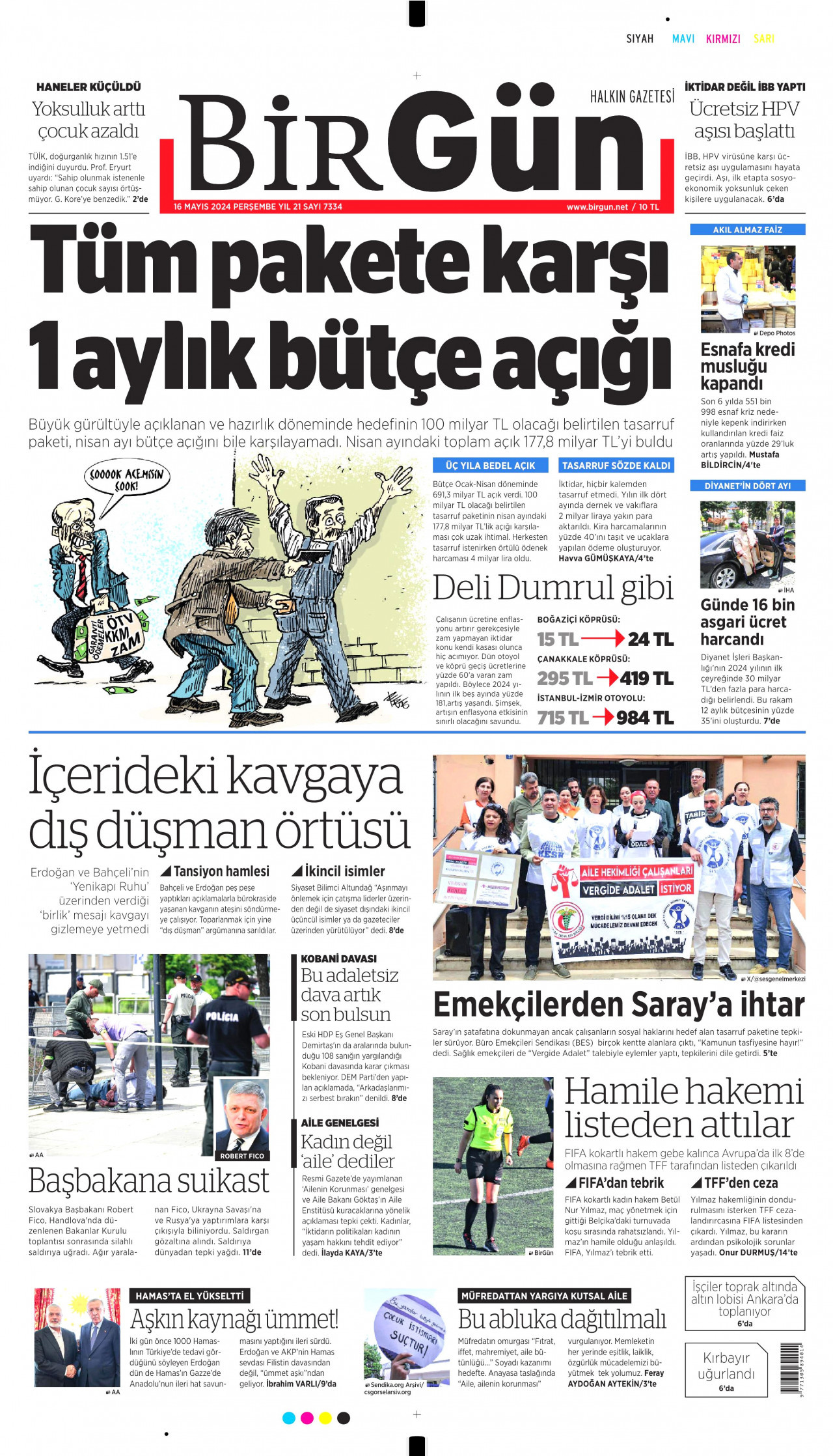BİRGÜN gazetesinin 16 Mayıs 2024 tarihli birinci sayfası