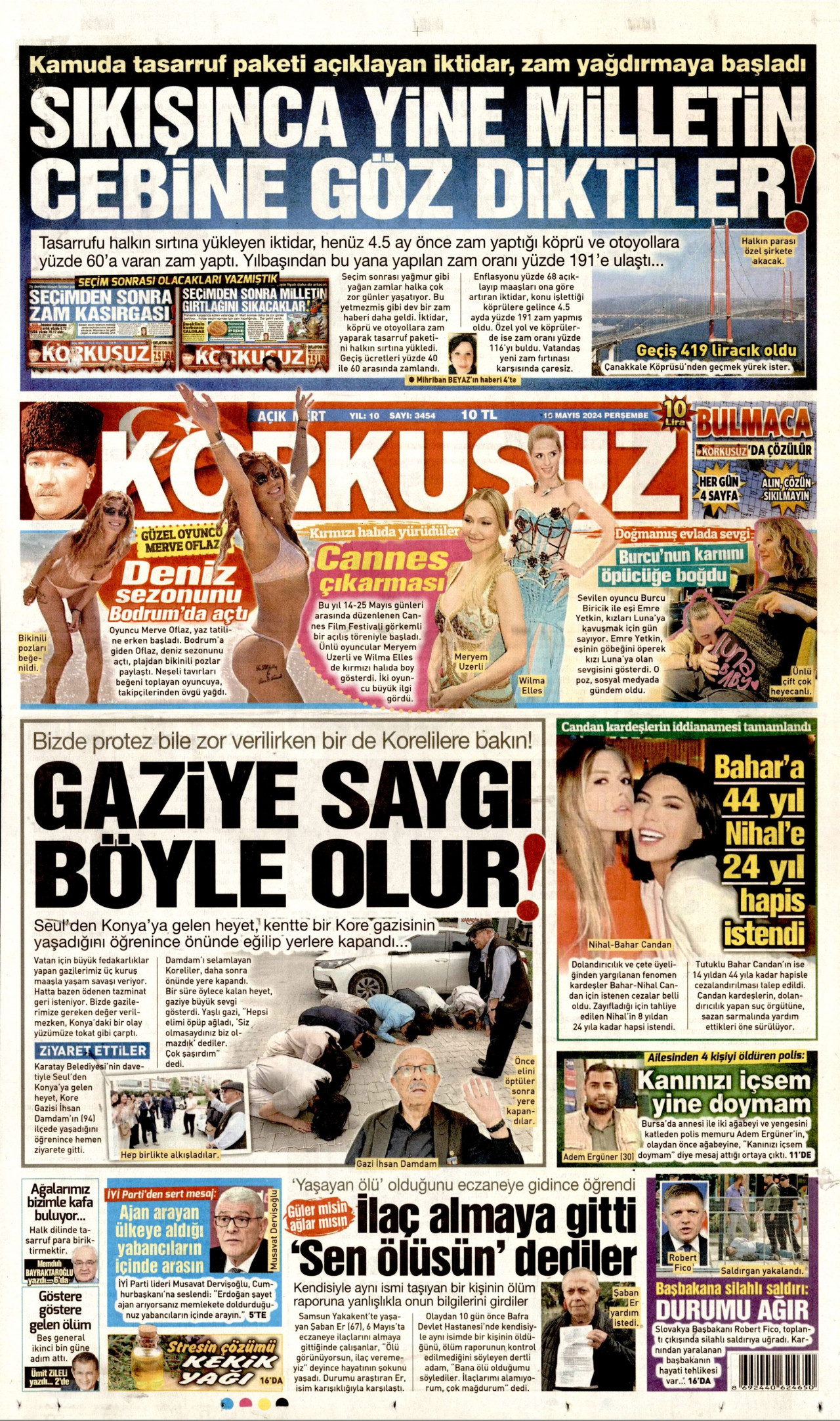 KORKUSUZ gazetesinin 16 Mayıs 2024 tarihli birinci sayfası
