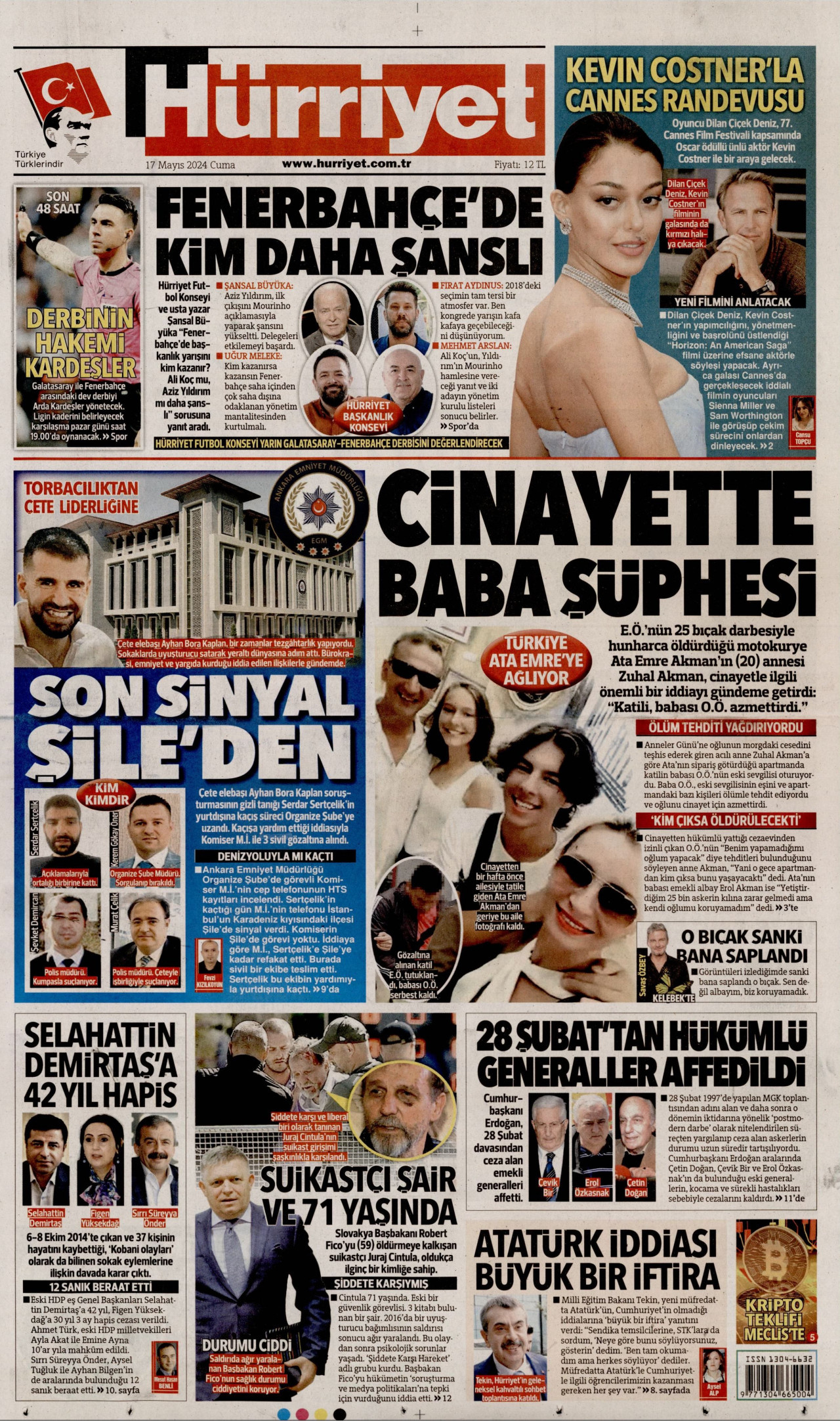HÜRRİYET gazetesinin 17 Mayıs 2024 tarihli birinci sayfası