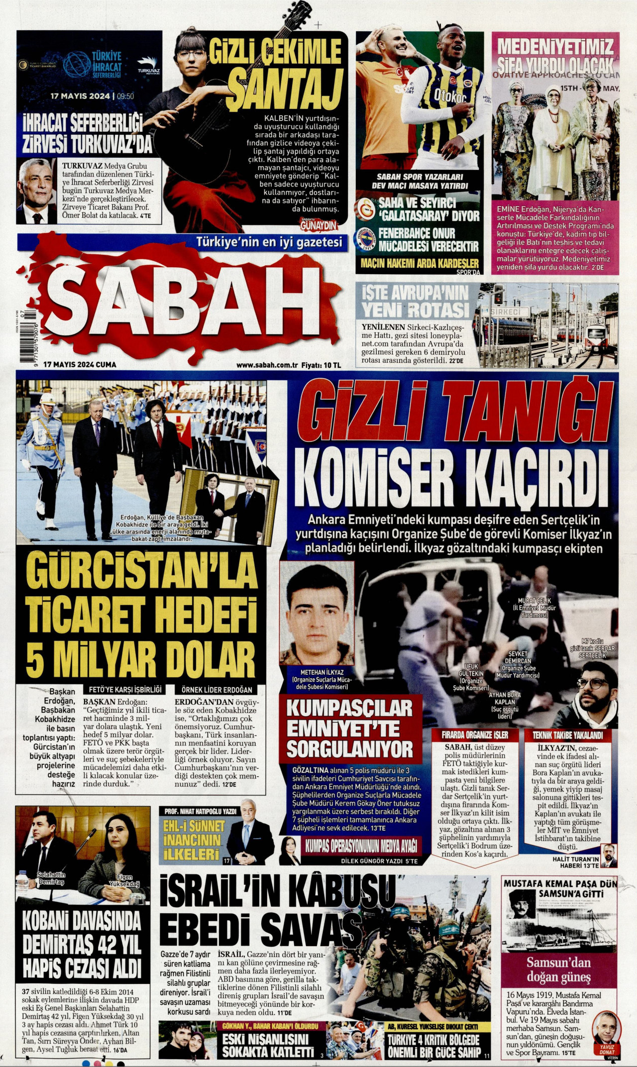 SABAH gazetesinin 17 Mayıs 2024 tarihli birinci sayfası