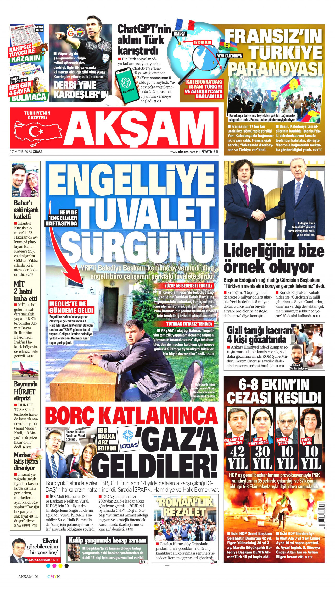 AKŞAM gazetesinin 17 Mayıs 2024 tarihli birinci sayfası
