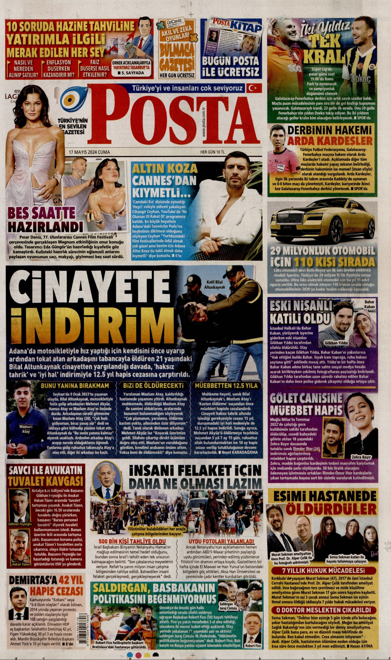 POSTA gazetesinin 17 Mayıs 2024 tarihli birinci sayfası