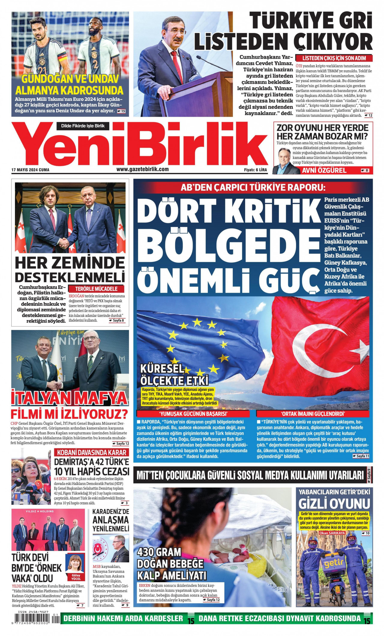 YENİBİRLİK gazetesinin 17 Mayıs 2024 tarihli birinci sayfası