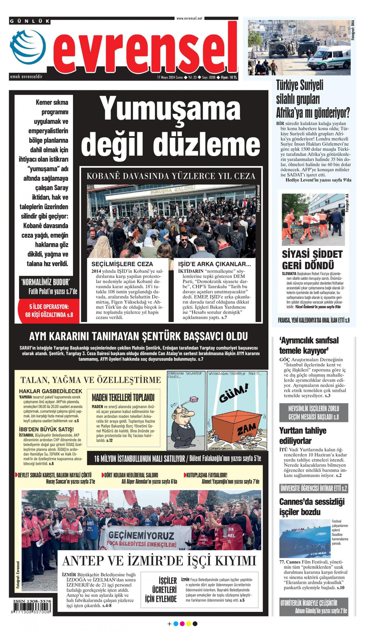 EVRENSEL gazetesinin 17 Mayıs 2024 tarihli birinci sayfası