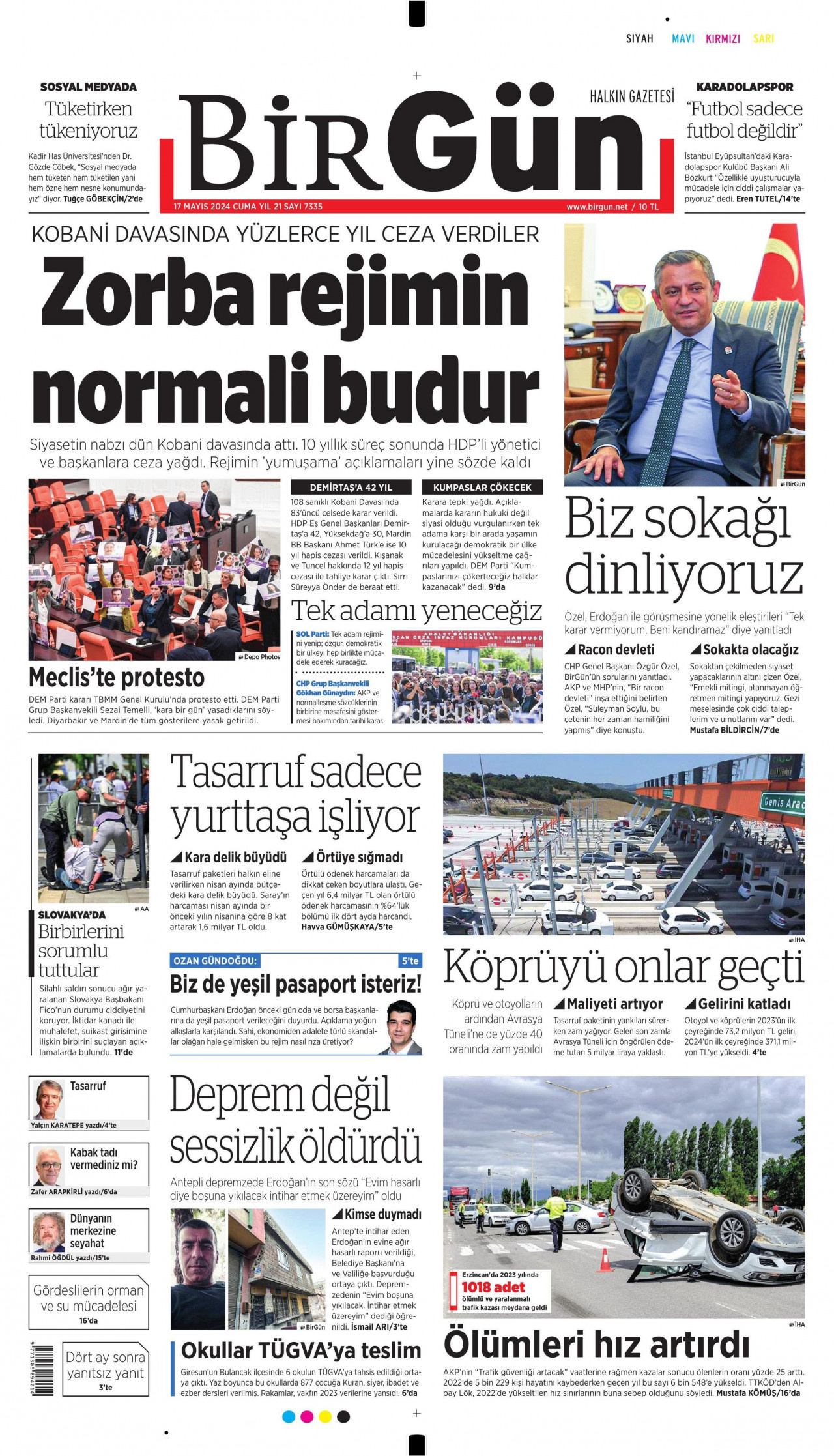 BİRGÜN gazetesinin 17 Mayıs 2024 tarihli birinci sayfası