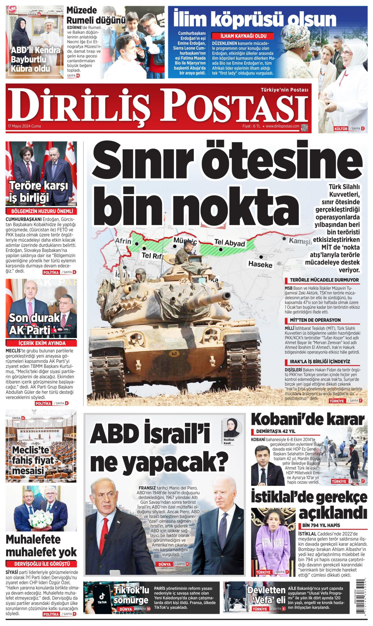 DİRİLİŞ POSTASI gazetesinin 17 Mayıs 2024 tarihli birinci sayfası