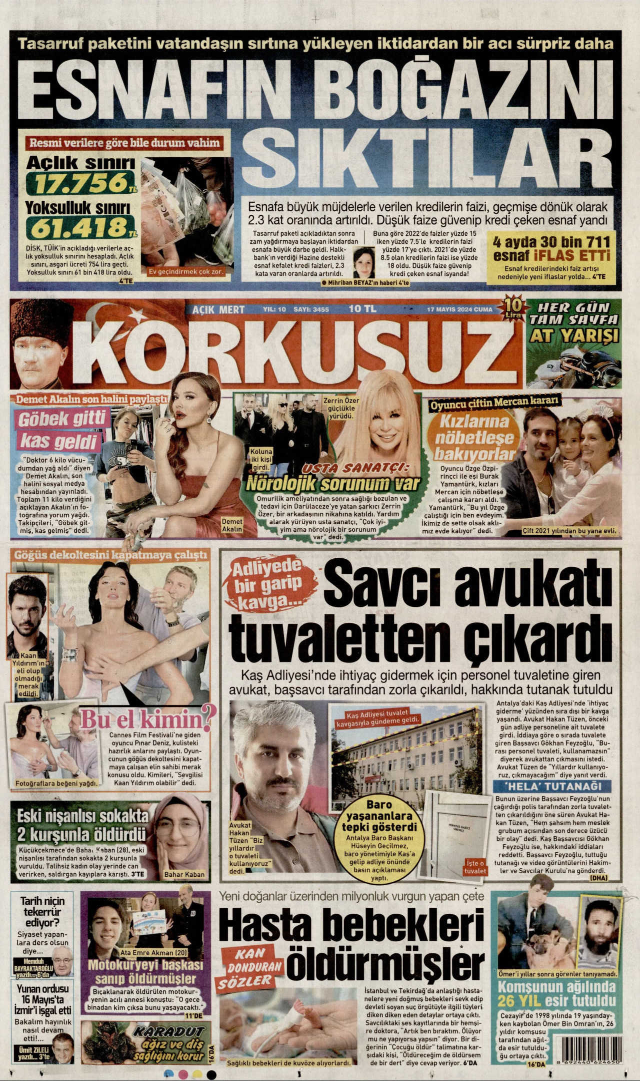 KORKUSUZ gazetesinin 17 Mayıs 2024 tarihli birinci sayfası