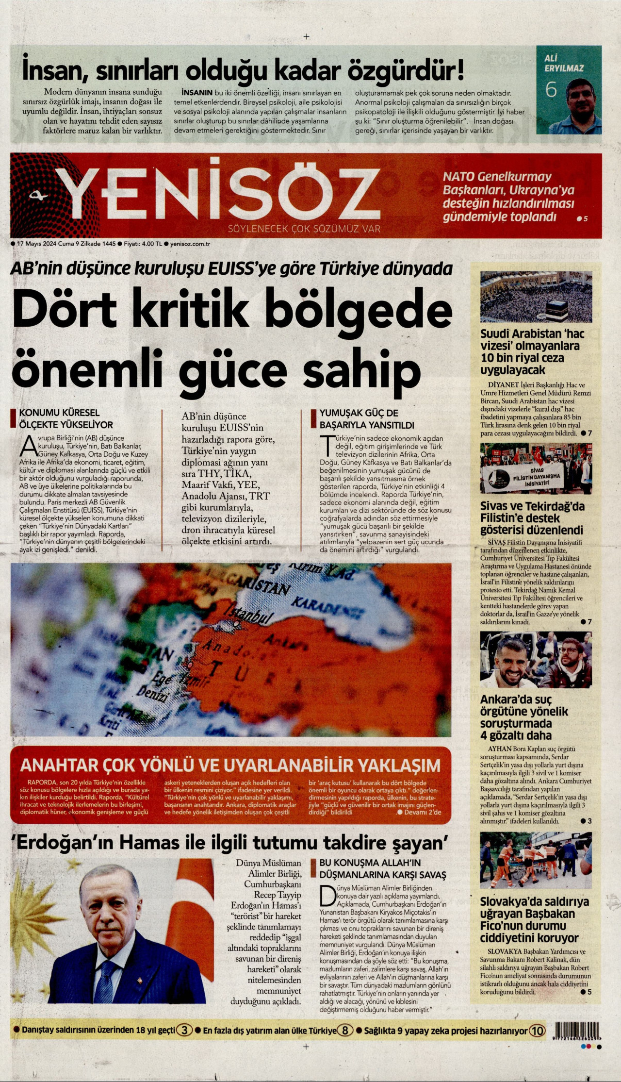 YENİ SÖZ GAZETESİ gazetesinin 17 Mayıs 2024 tarihli birinci sayfası