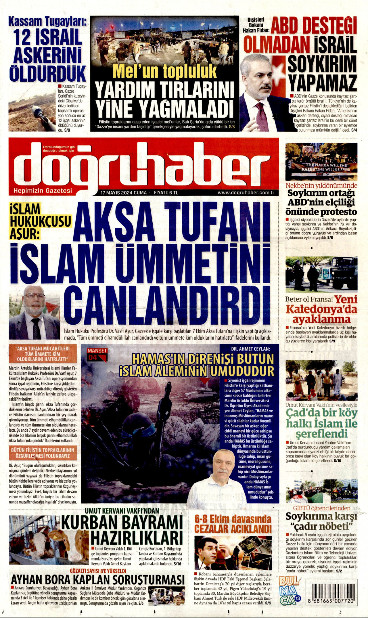 DOĞRU HABER gazetesinin 17 Mayıs 2024 tarihli birinci sayfası