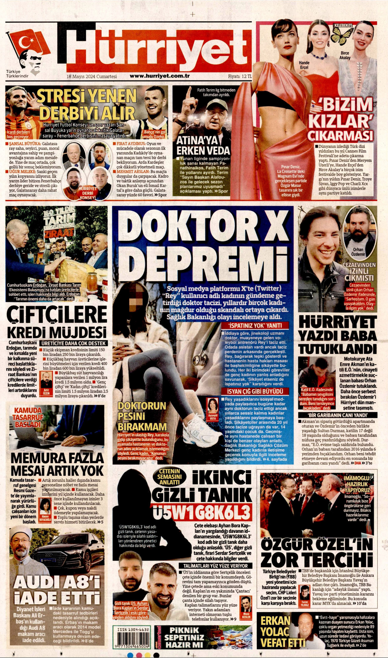 HÜRRİYET gazetesinin 18 Mayıs 2024 tarihli birinci sayfası