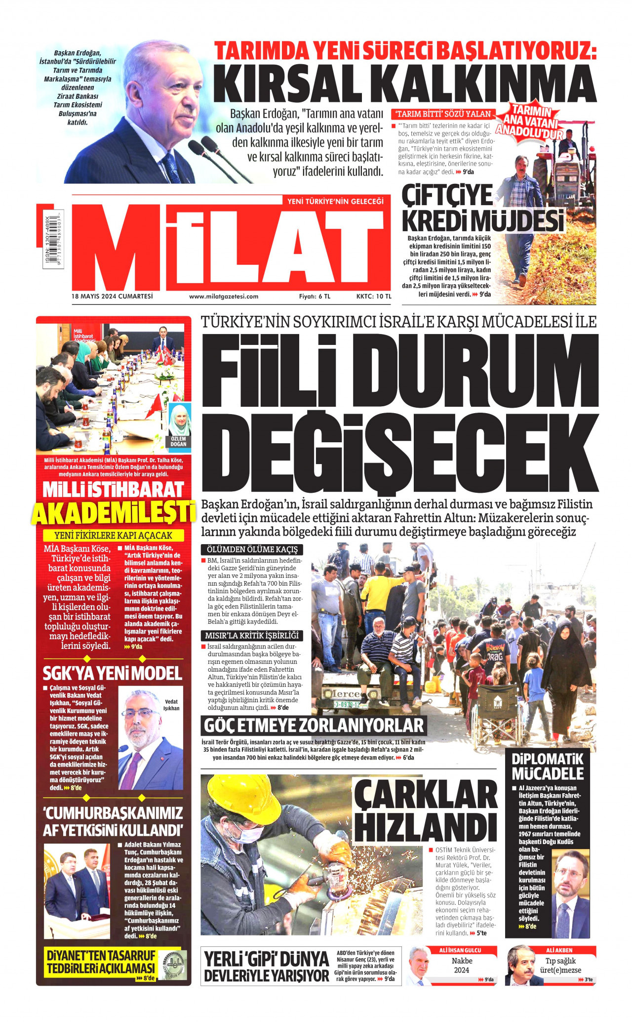 MİLAT gazetesinin 18 Mayıs 2024 tarihli birinci sayfası