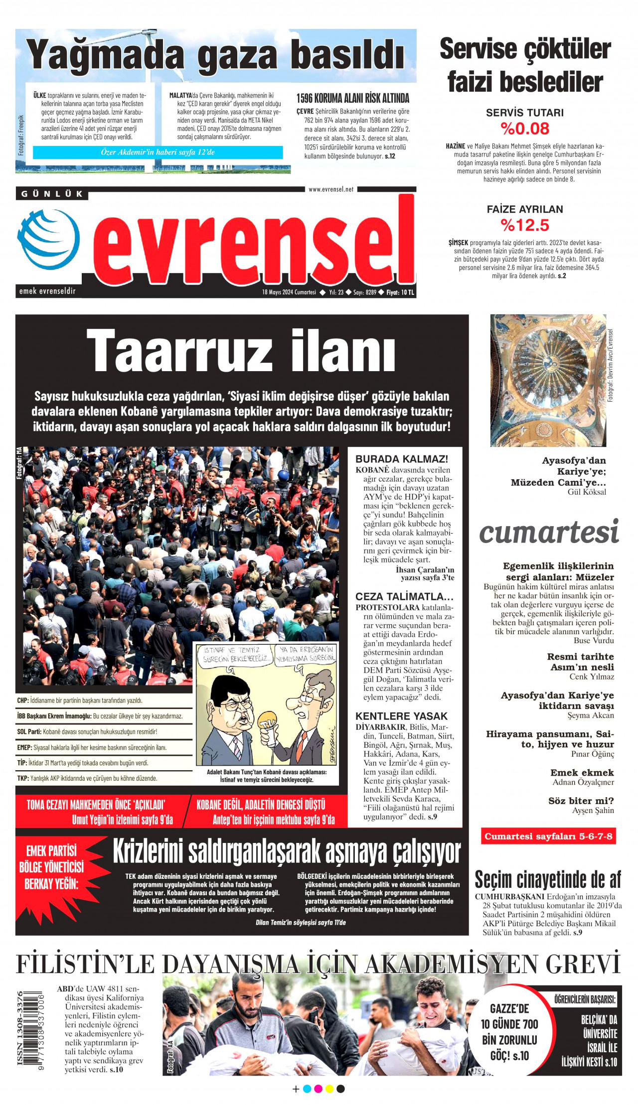 EVRENSEL gazetesinin 18 Mayıs 2024 tarihli birinci sayfası