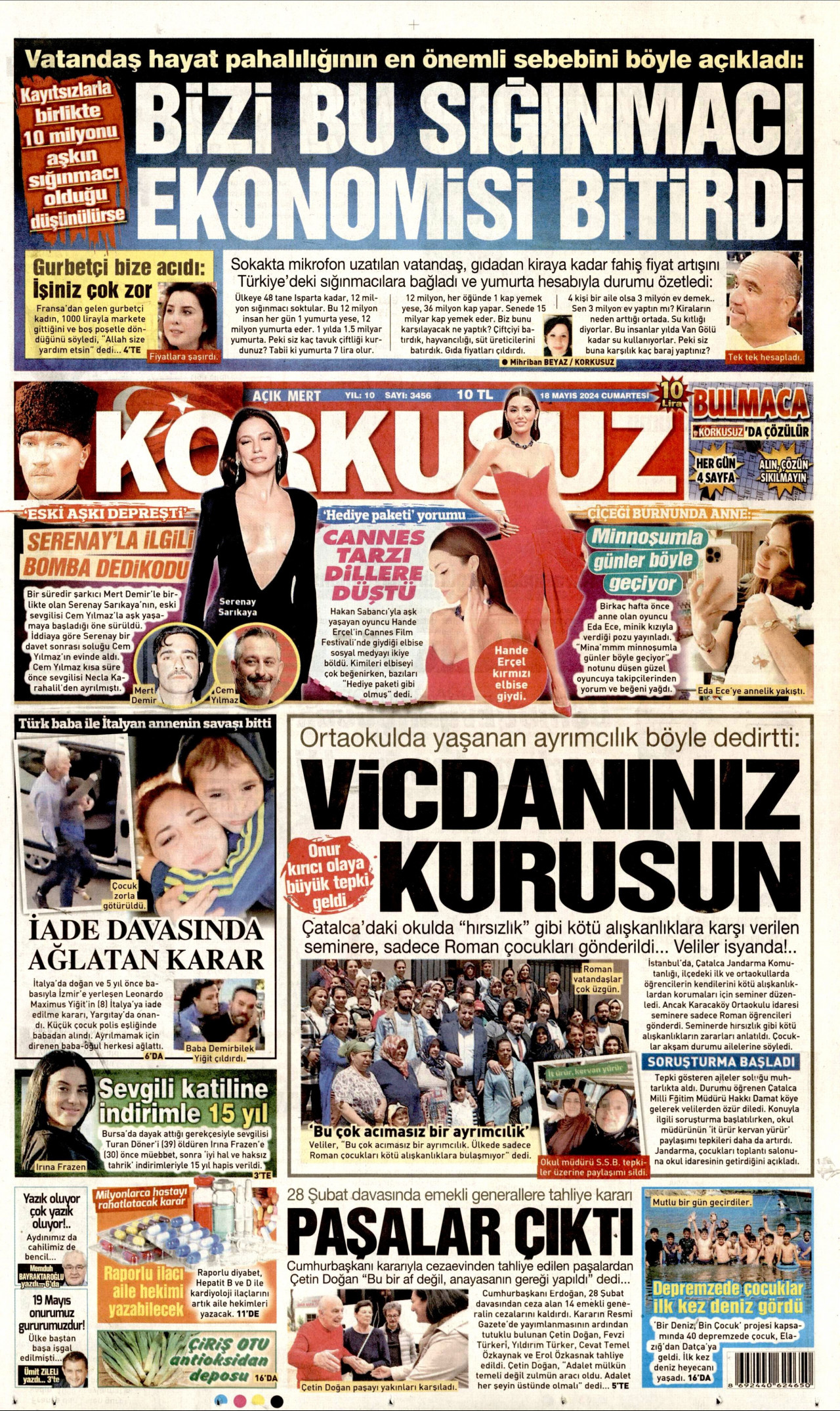 KORKUSUZ gazetesinin 18 Mayıs 2024 tarihli birinci sayfası