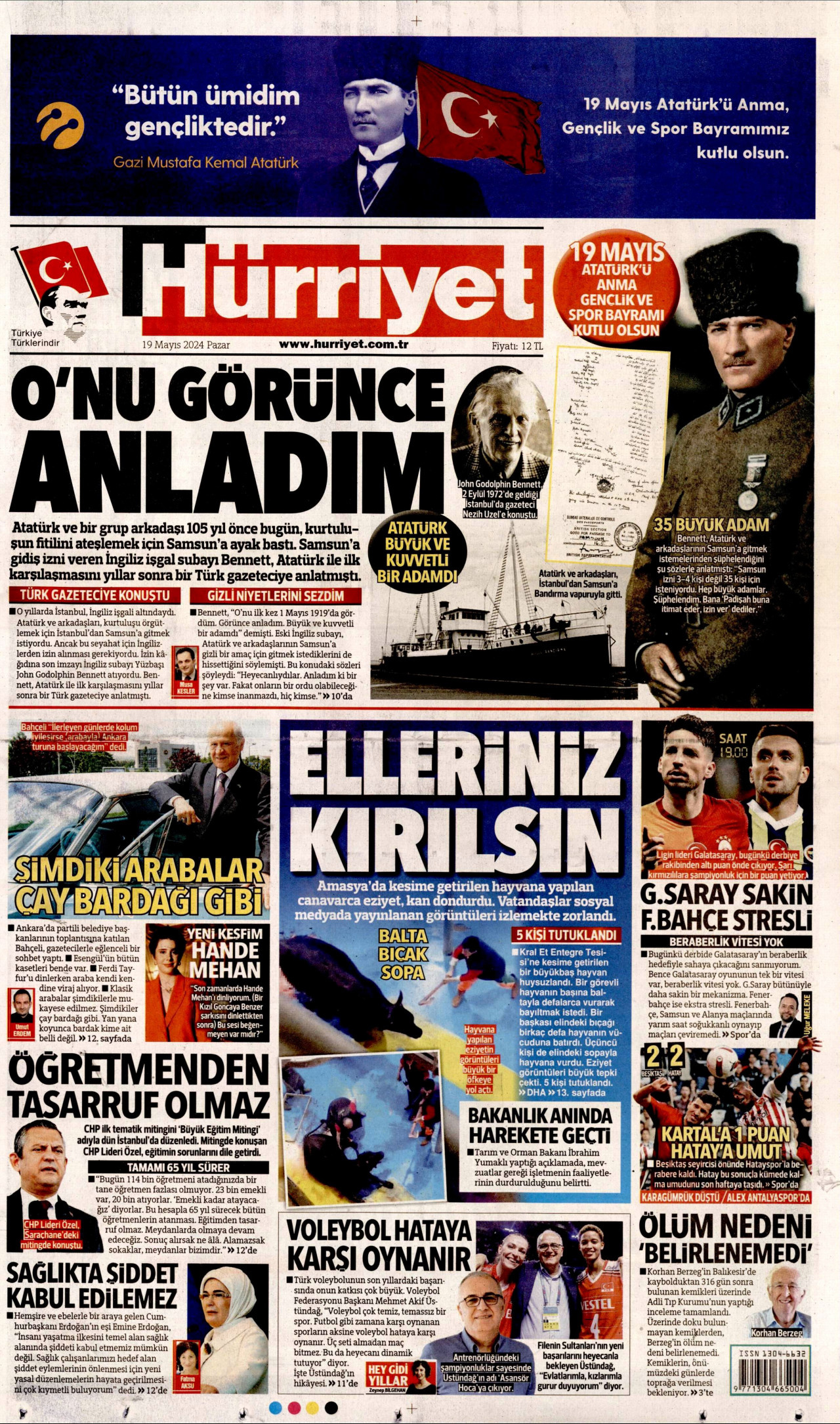 HÜRRİYET gazetesinin 19 Mayıs 2024 tarihli birinci sayfası