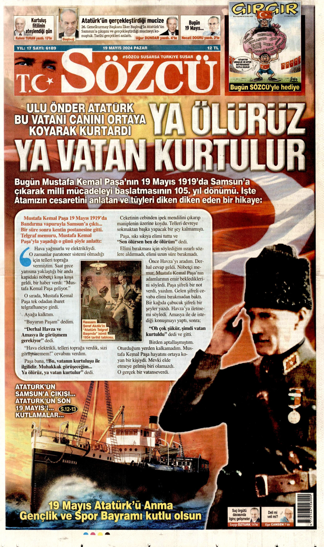 SÖZCÜ gazetesinin 19 Mayıs 2024 tarihli birinci sayfası