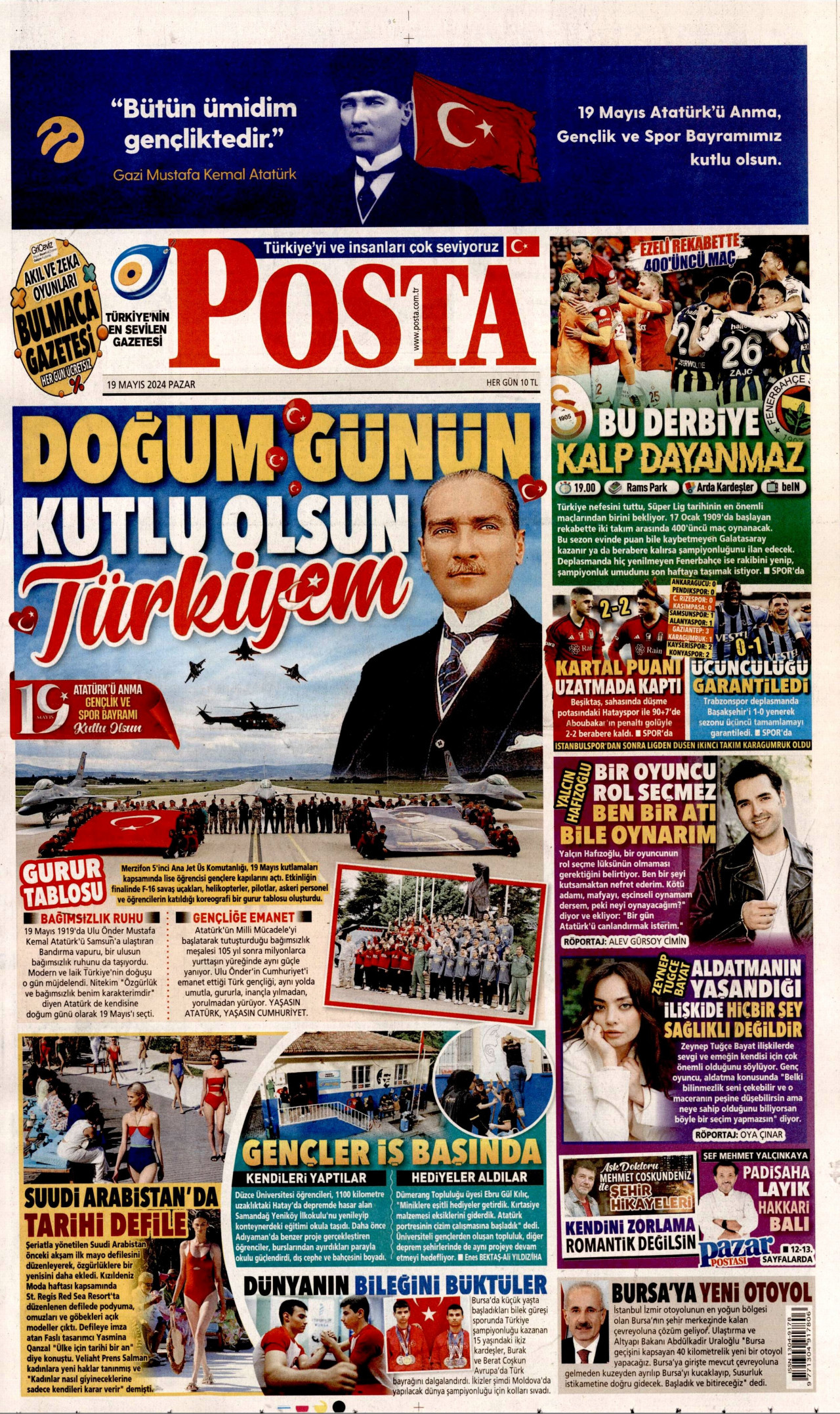 POSTA gazetesinin 19 Mayıs 2024 tarihli birinci sayfası