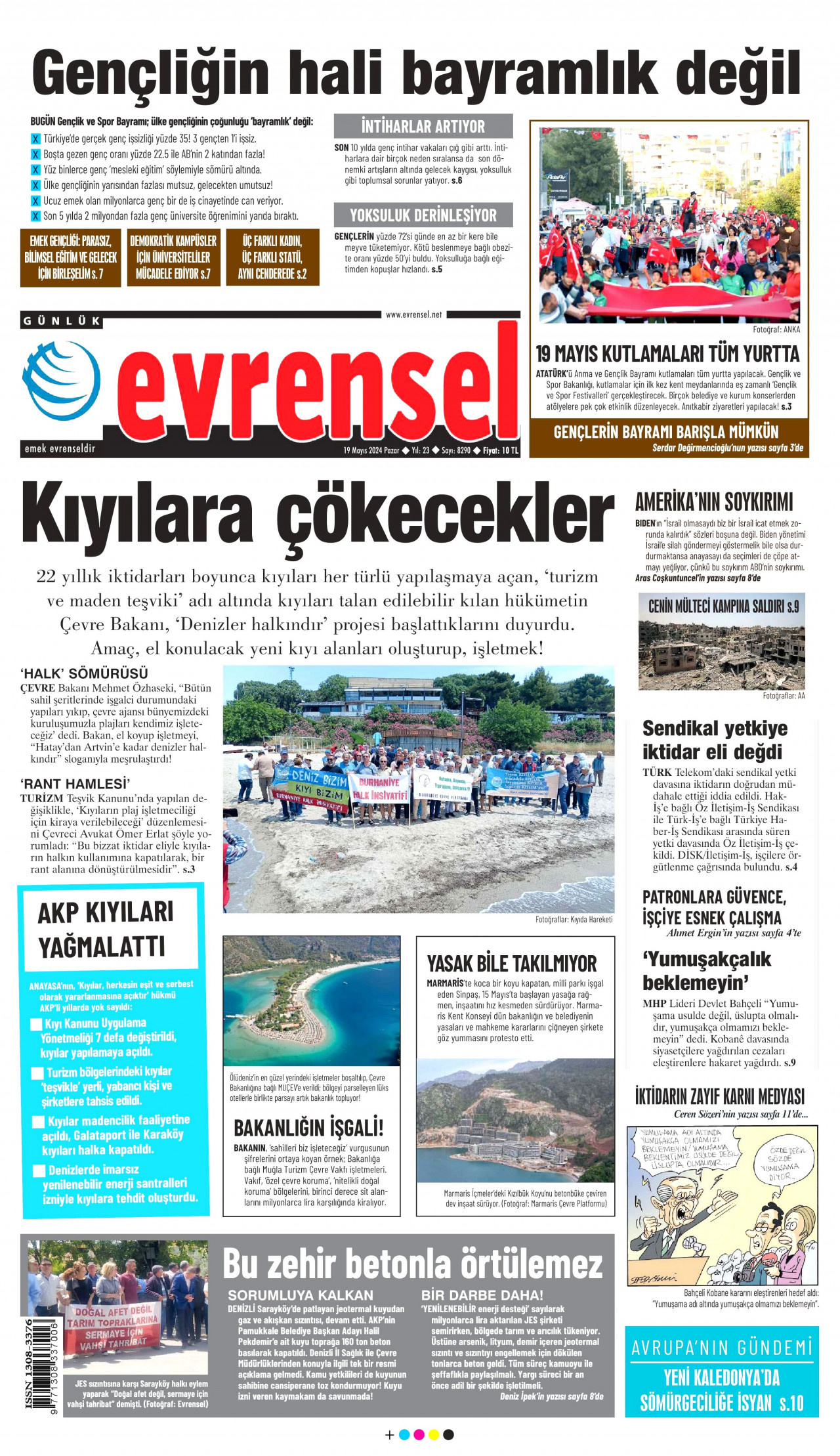 EVRENSEL gazetesinin 19 Mayıs 2024 tarihli birinci sayfası