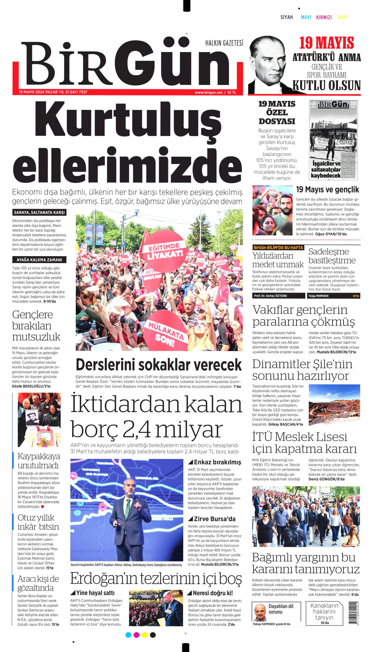 BİRGÜN gazetesinin 19 Mayıs 2024 tarihli birinci sayfası