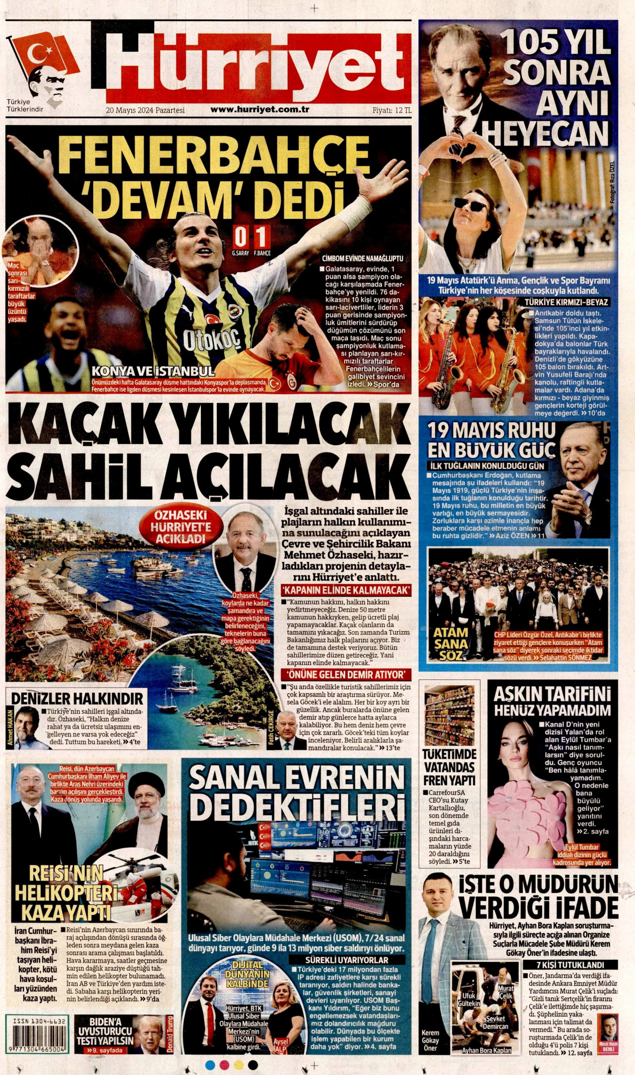 HÜRRİYET gazetesinin 20 Mayıs 2024 tarihli birinci sayfası