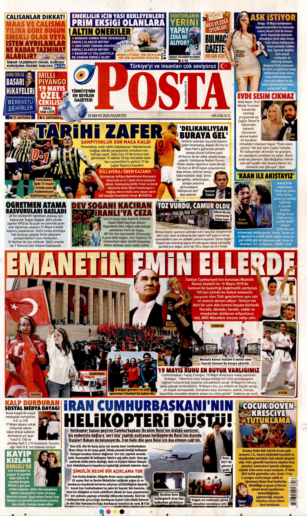 POSTA gazetesinin 20 Mayıs 2024 tarihli birinci sayfası