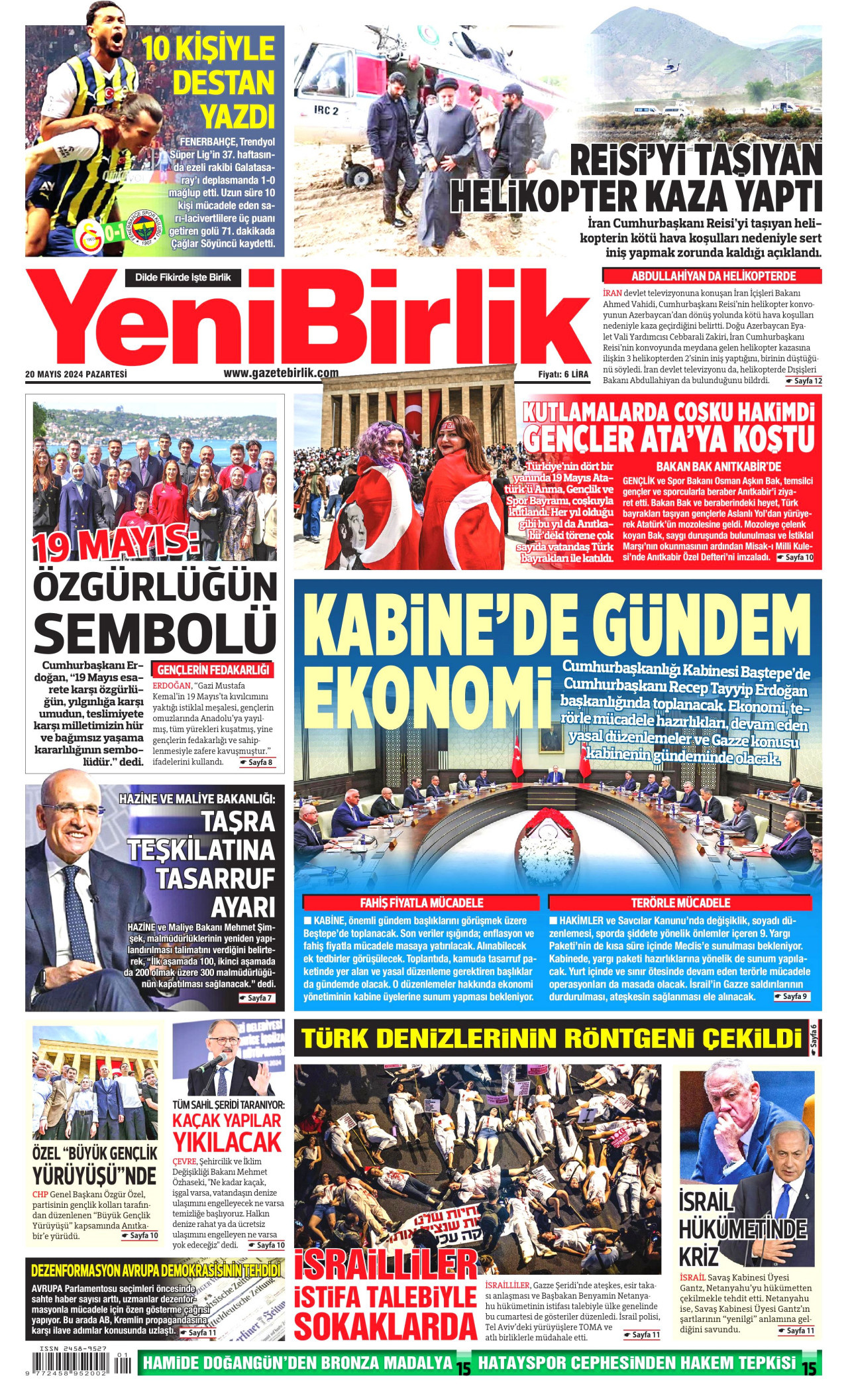 YENİBİRLİK gazetesinin 20 Mayıs 2024 tarihli birinci sayfası