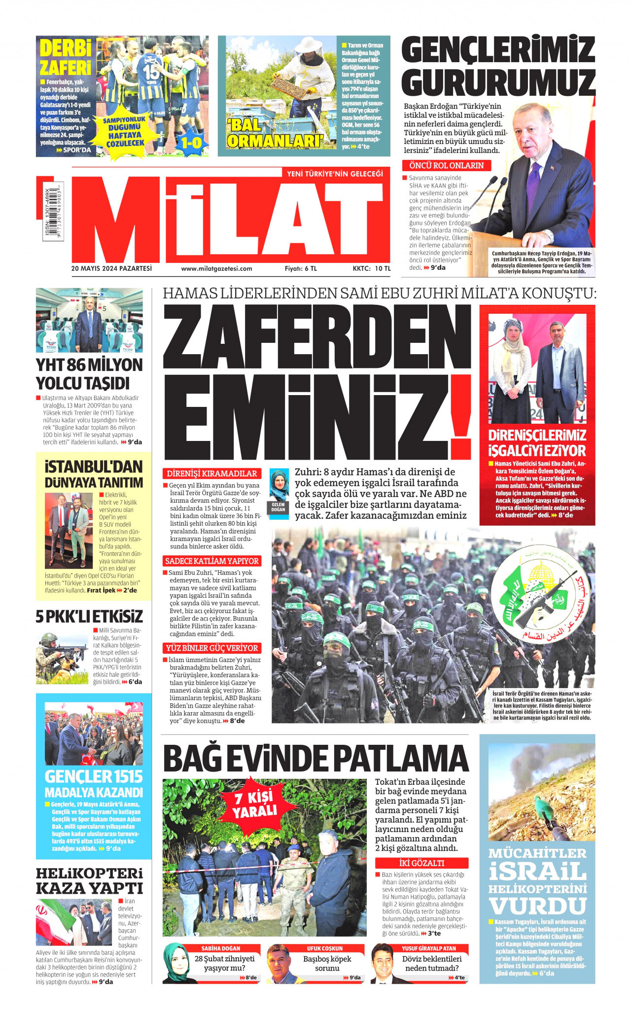 MİLAT gazetesinin 20 Mayıs 2024 tarihli birinci sayfası