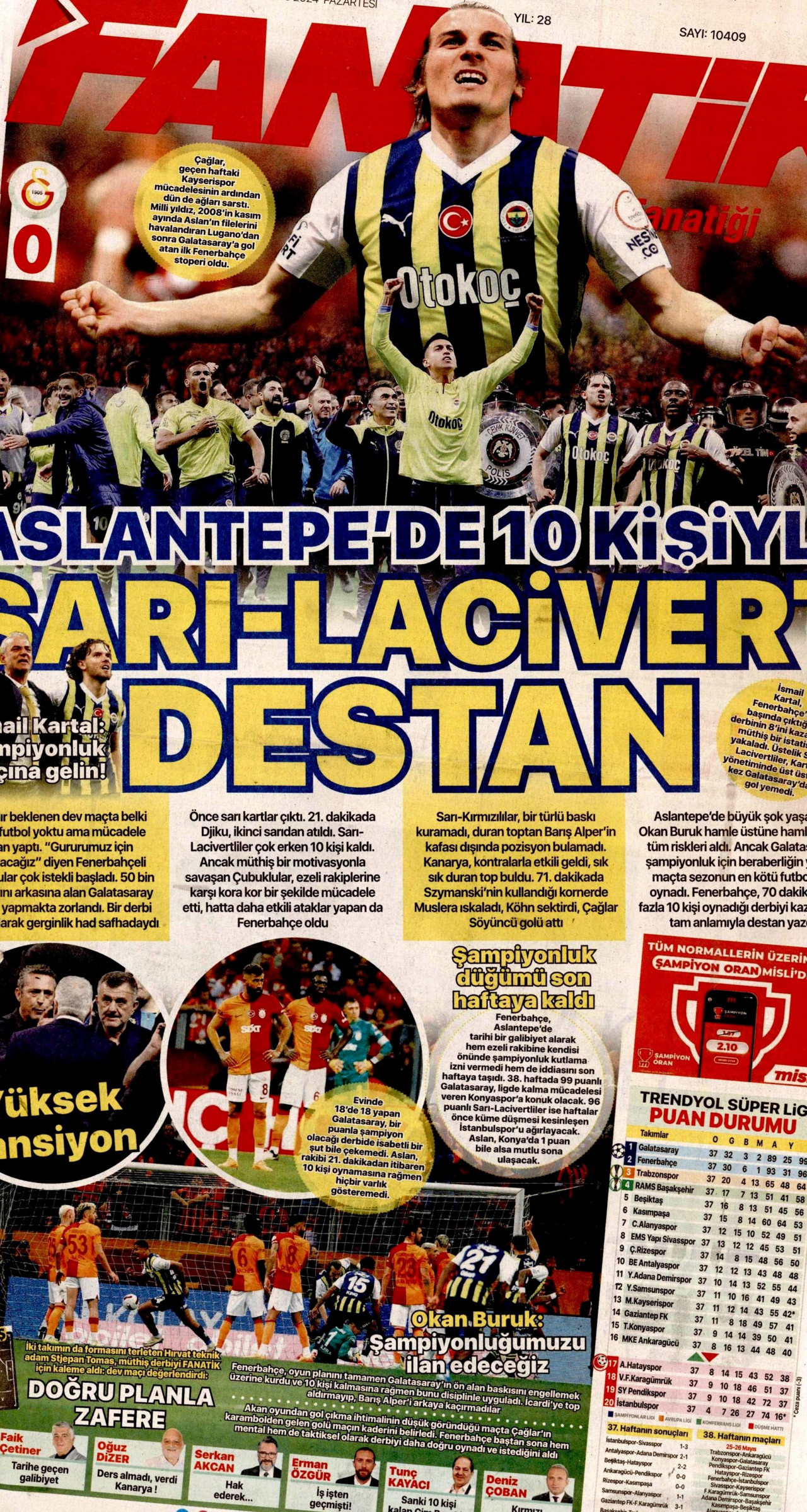 FANATİK gazetesinin 20 Mayıs 2024 tarihli birinci sayfası